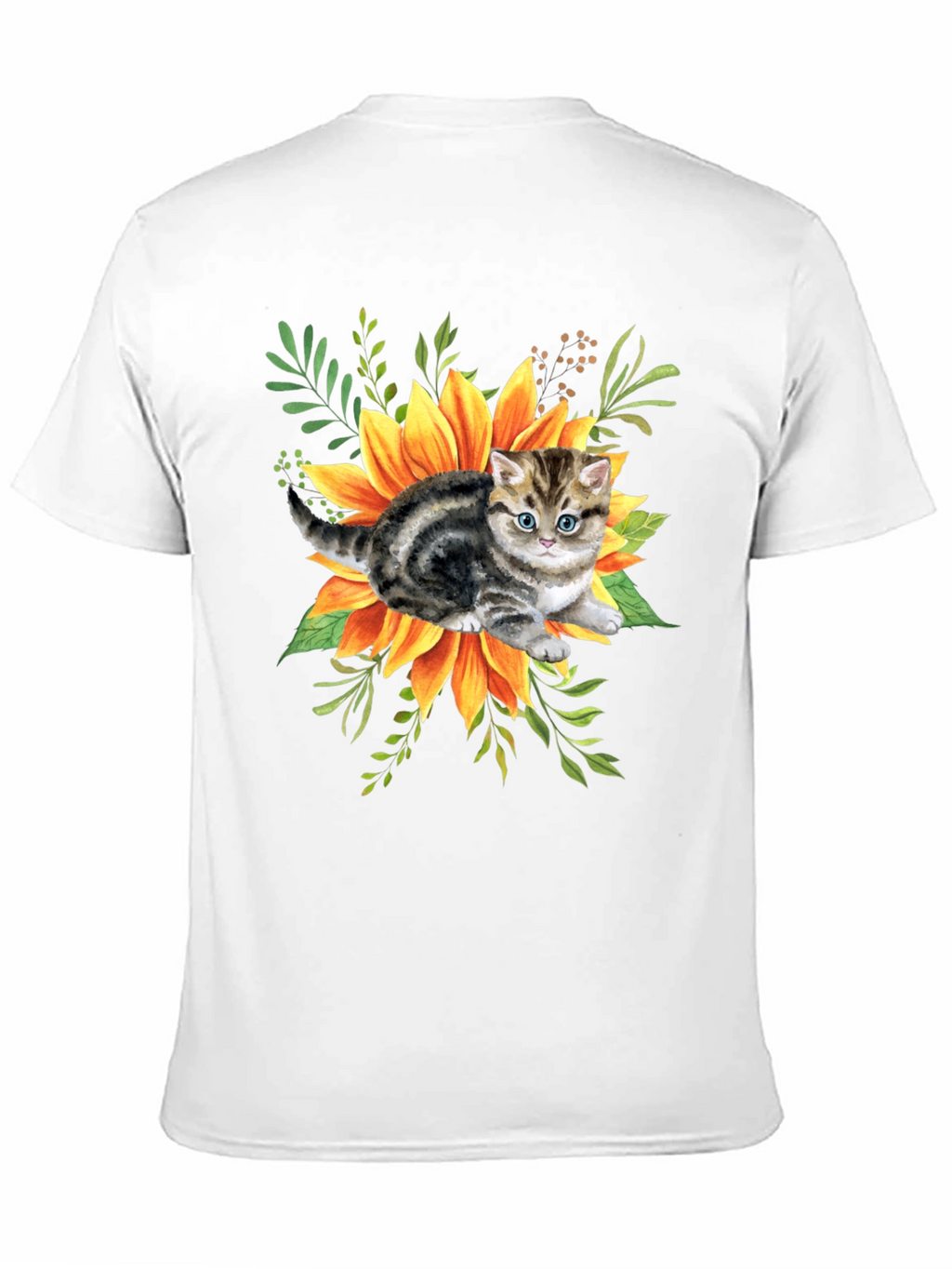 Kitten & Sunflower Graphic Tee - Black Cotton Blend