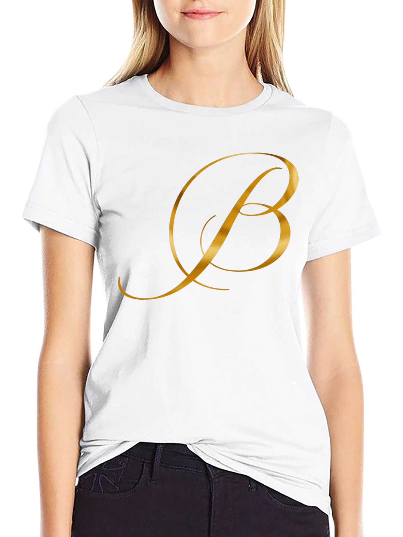 Elegant Gold Letter B Black T-Shirt