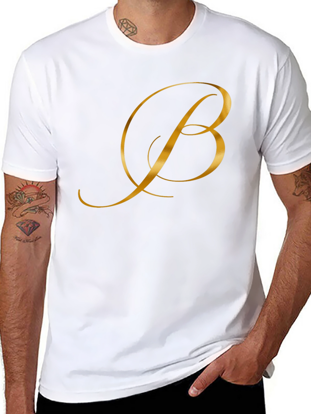 Elegant Gold Letter B Black T-Shirt