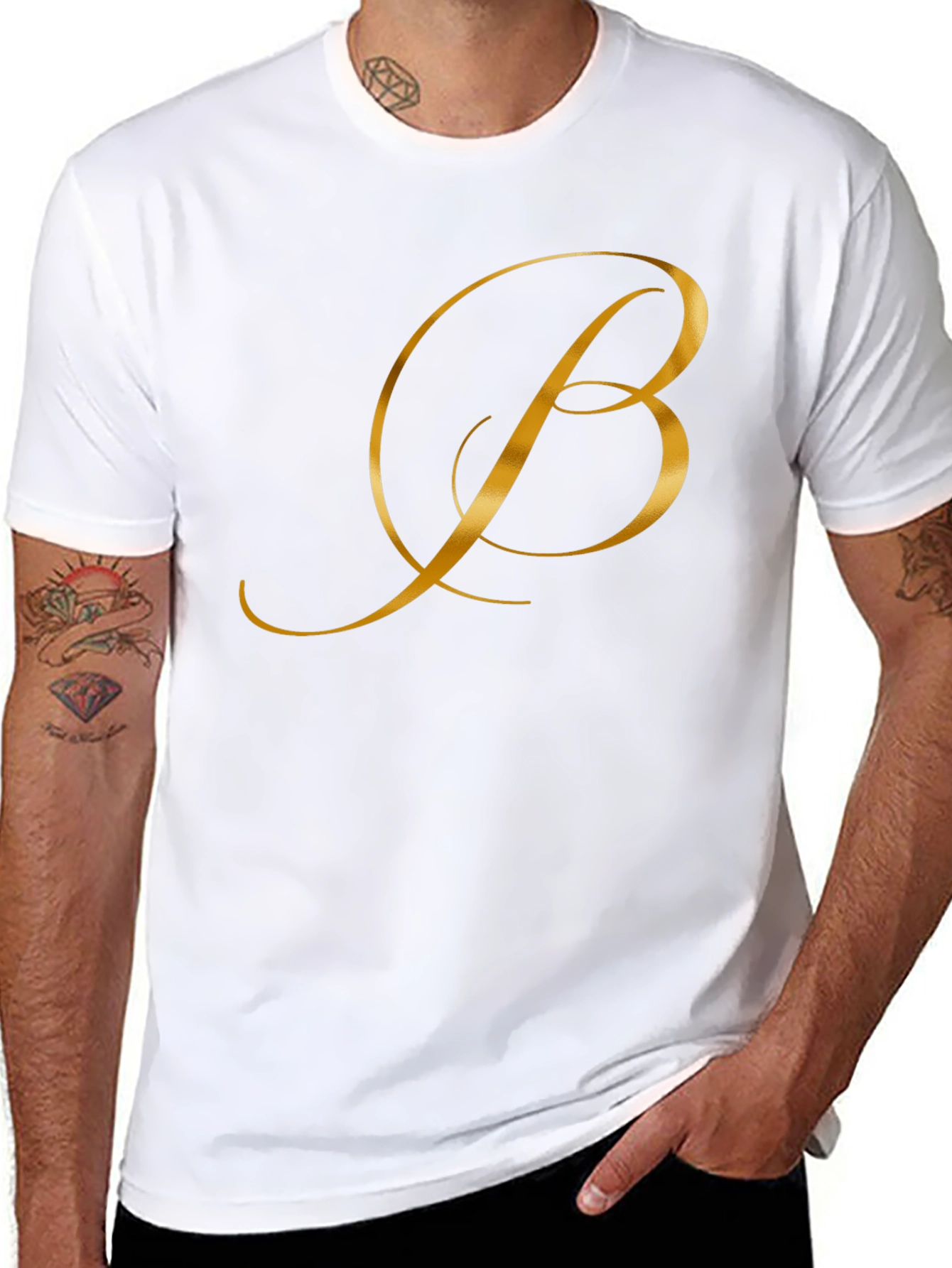 Elegant Gold Letter B Black T-Shirt
