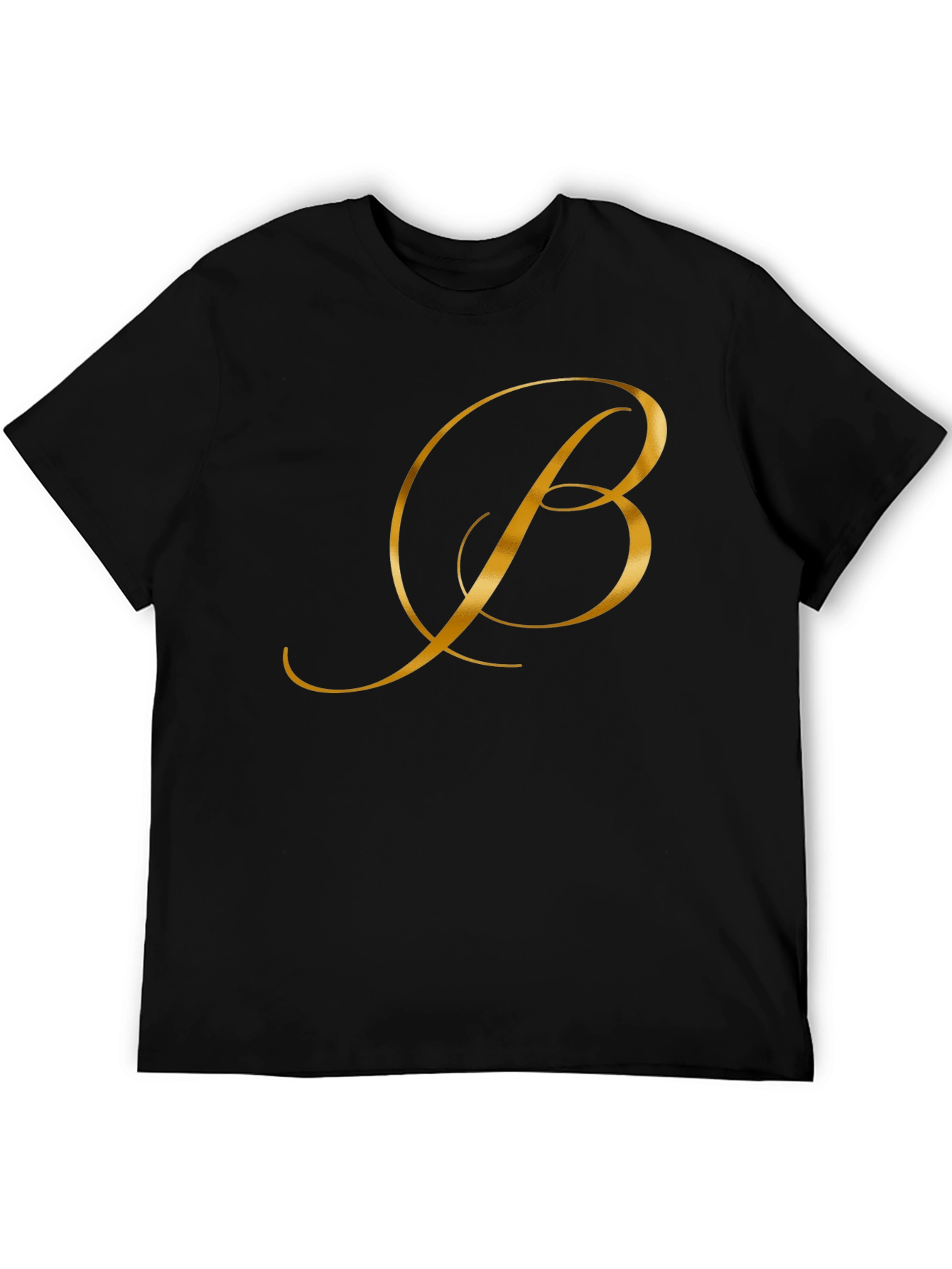 Elegant Gold Letter B Black T-Shirt