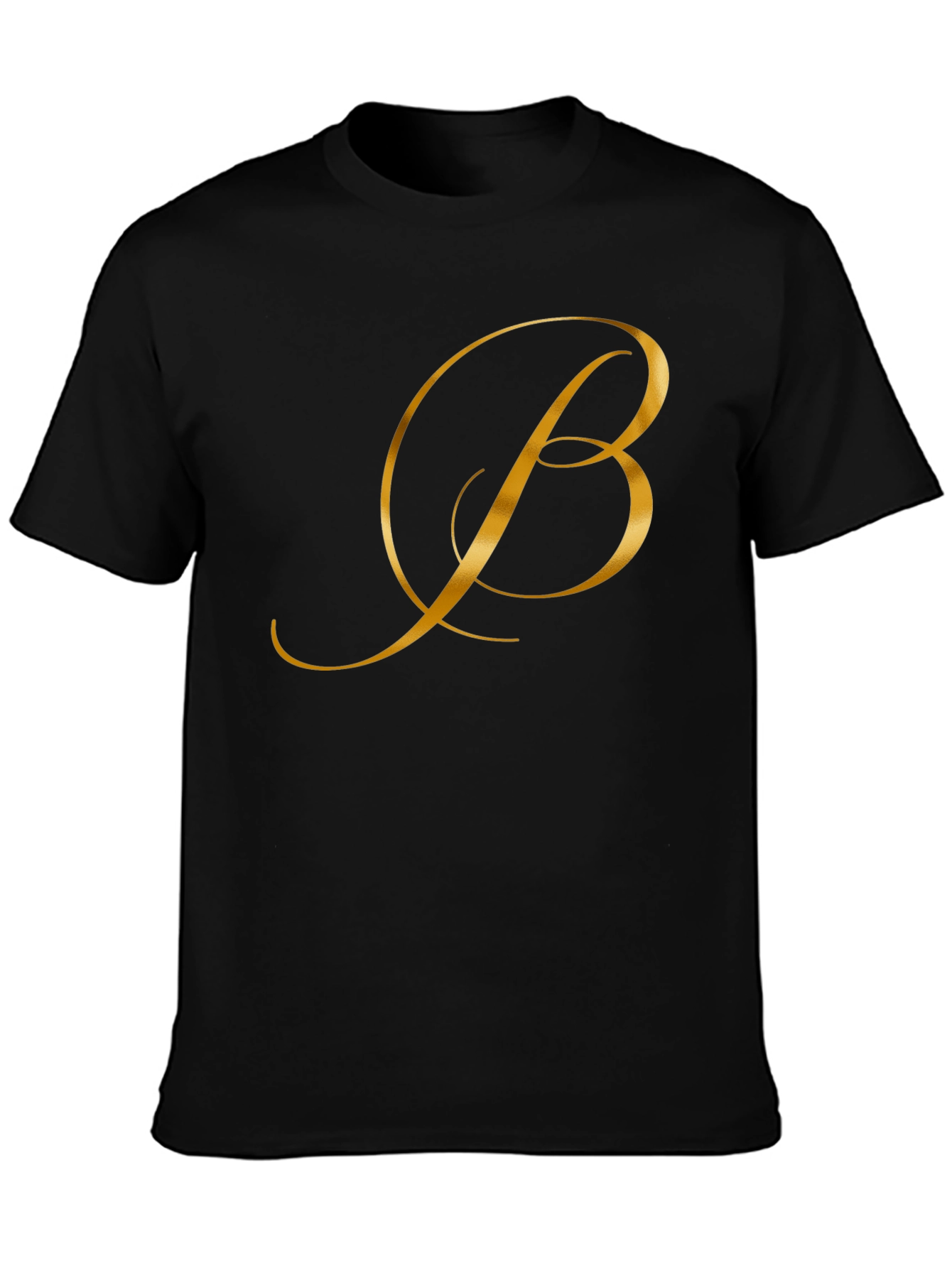 Elegant Gold Letter B Black T-Shirt
