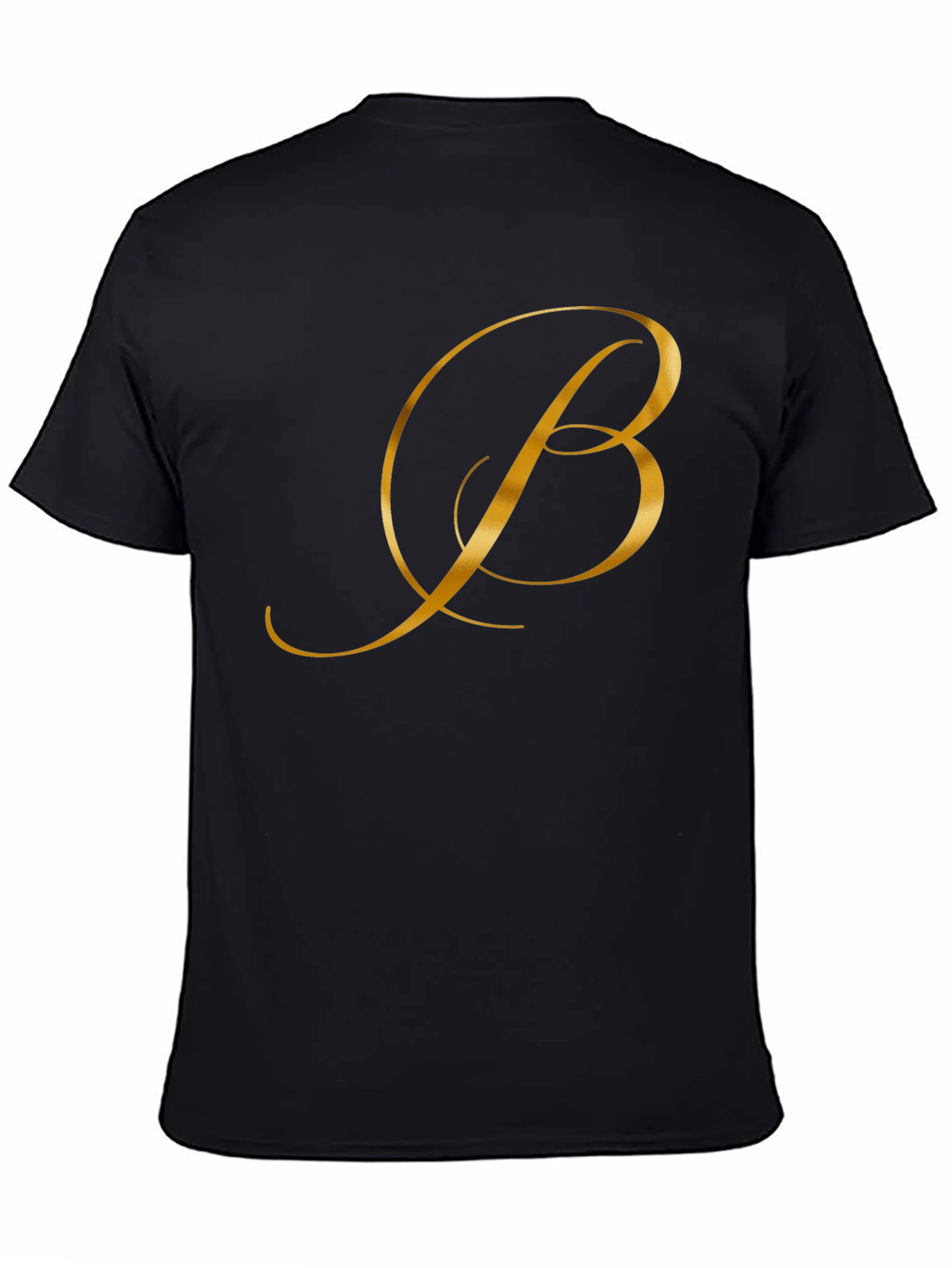 Elegant Gold Letter B Black T-Shirt