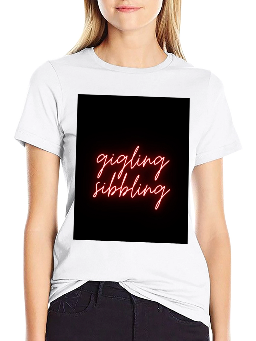 Giggling Sibling Black Graphic Tee