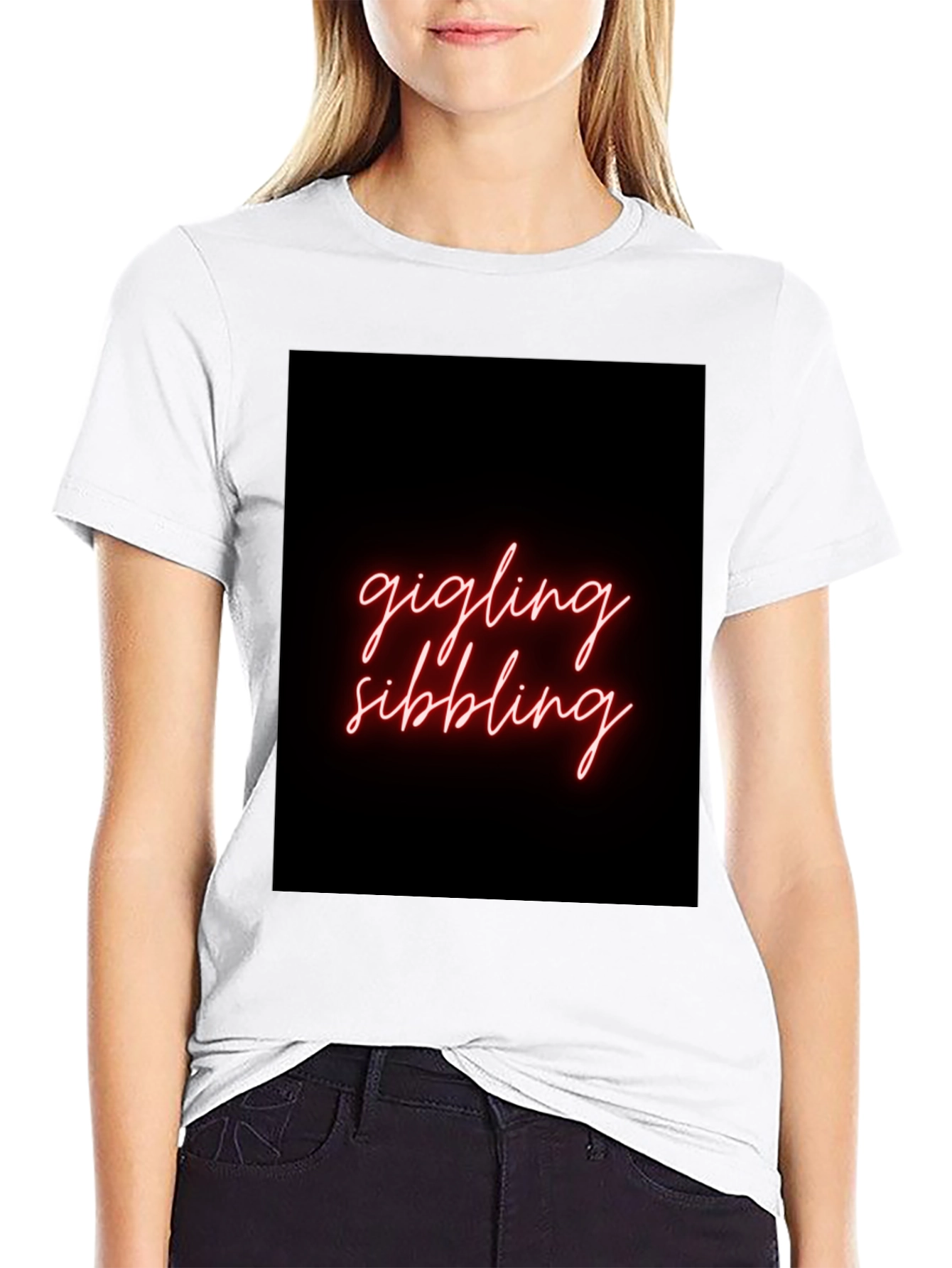 Giggling Sibling Black Graphic Tee