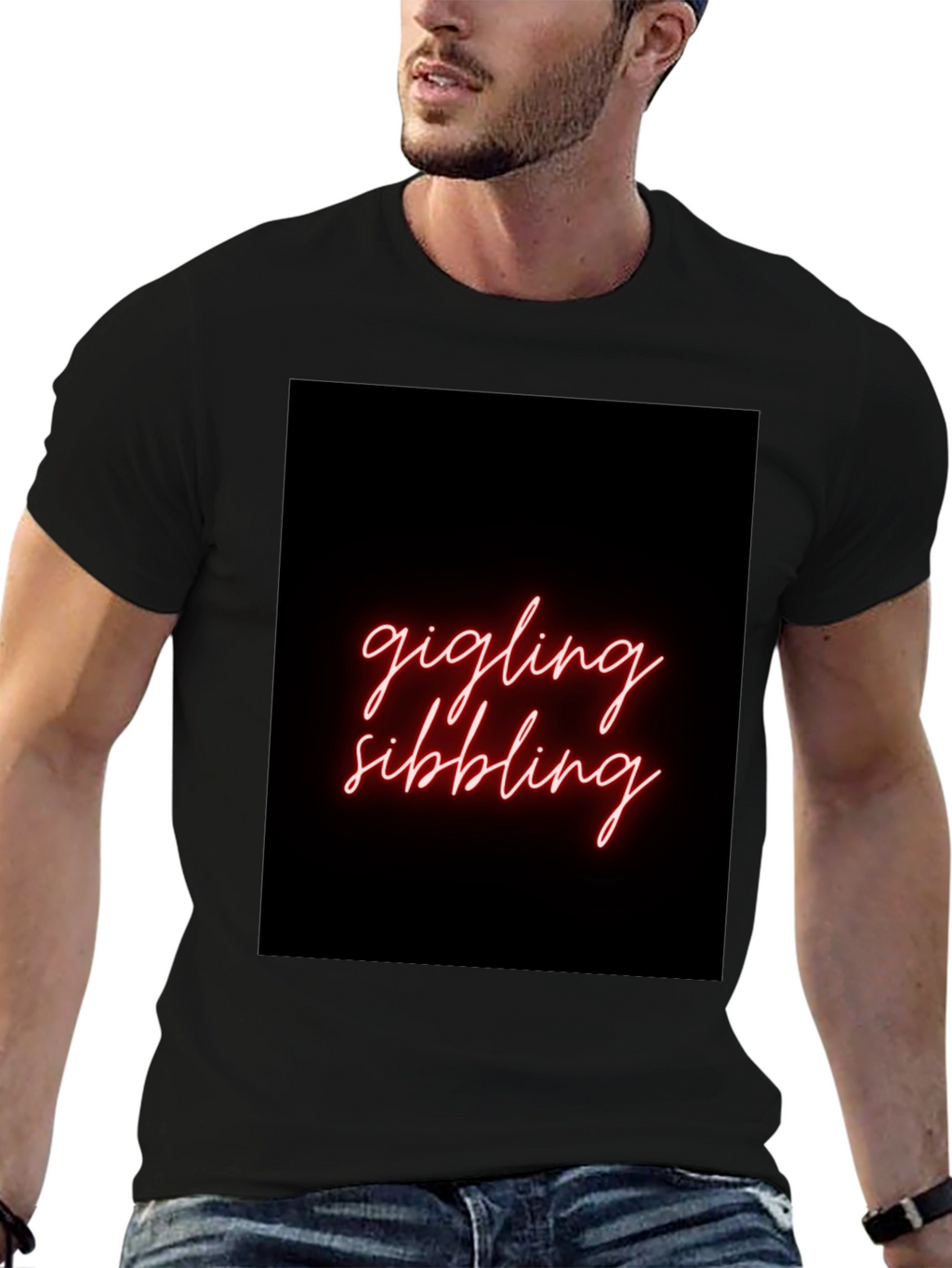 Giggling Sibling Black Graphic Tee