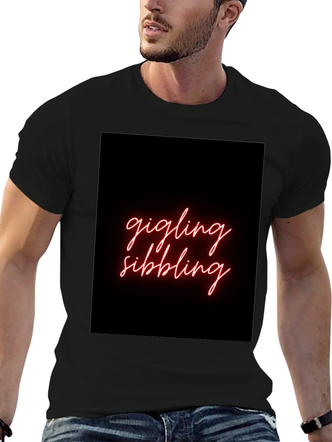 Giggling Sibling Black Graphic Tee