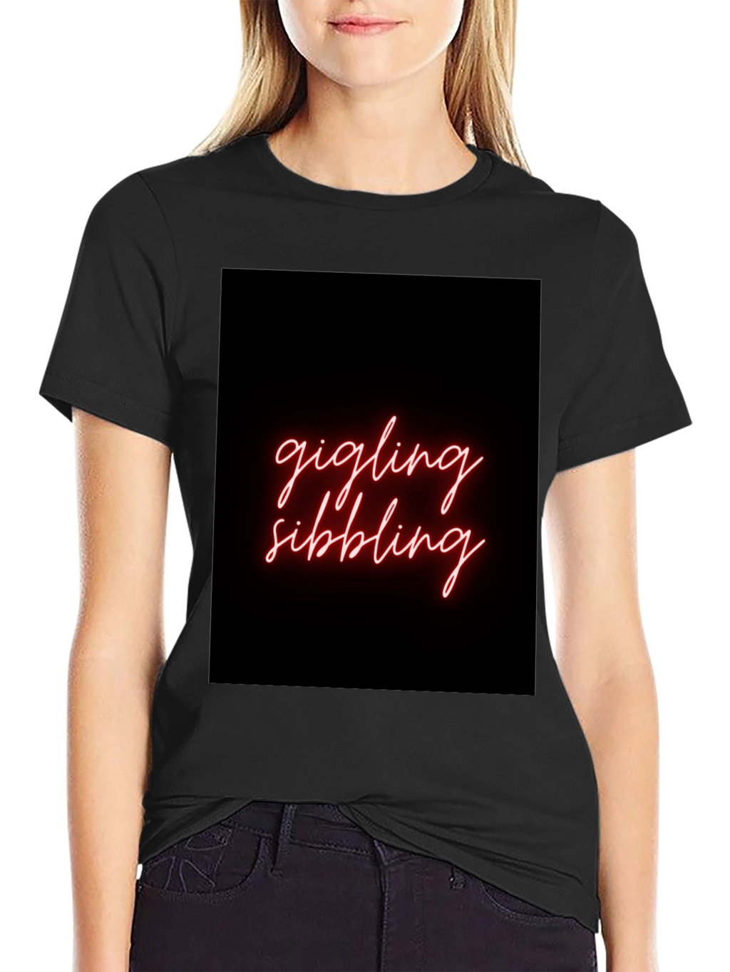 Giggling Sibling Black Graphic Tee