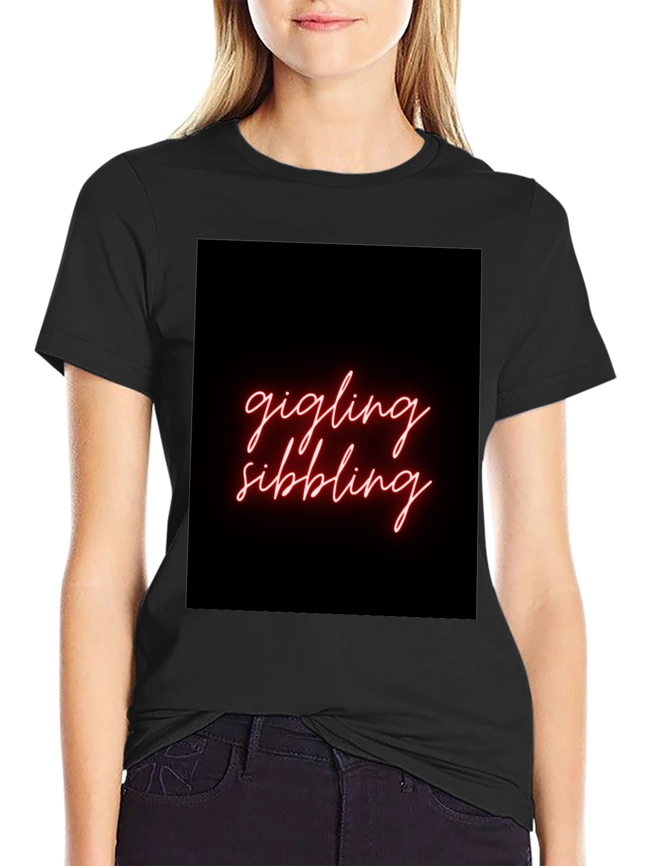Giggling Sibling Black Graphic Tee
