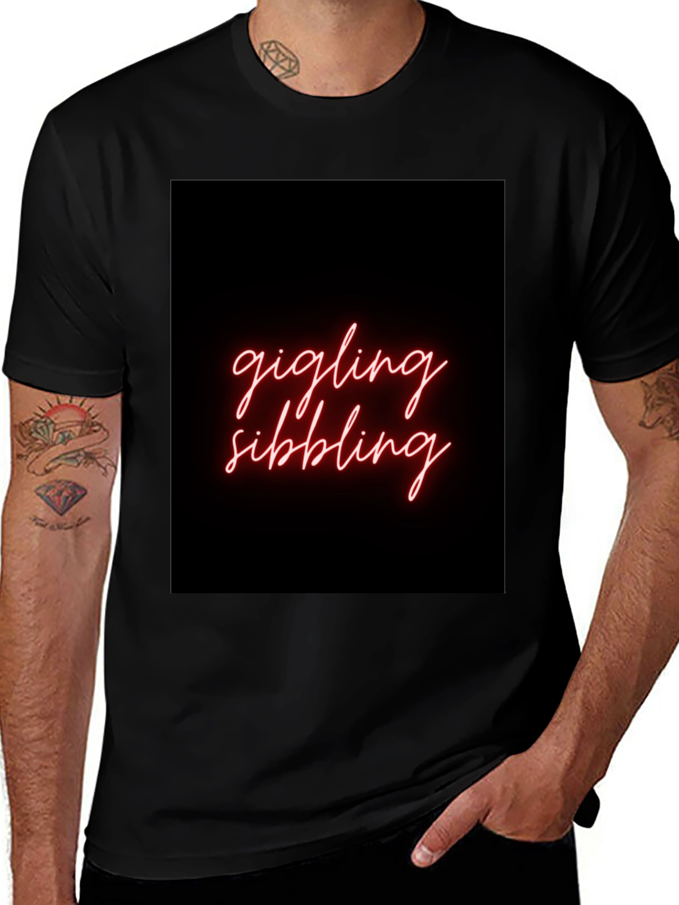 Giggling Sibling Black Graphic Tee
