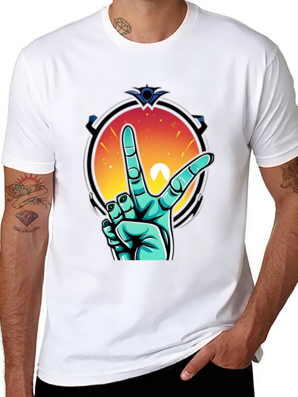 Retro V Hand Graphic Tee - Peace & Style