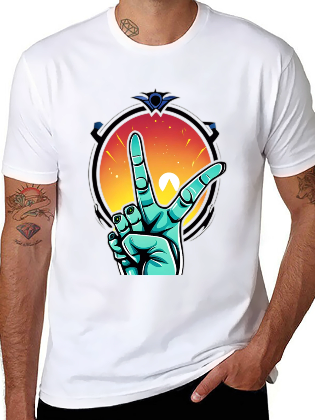 Retro V Hand Graphic Tee - Peace & Style