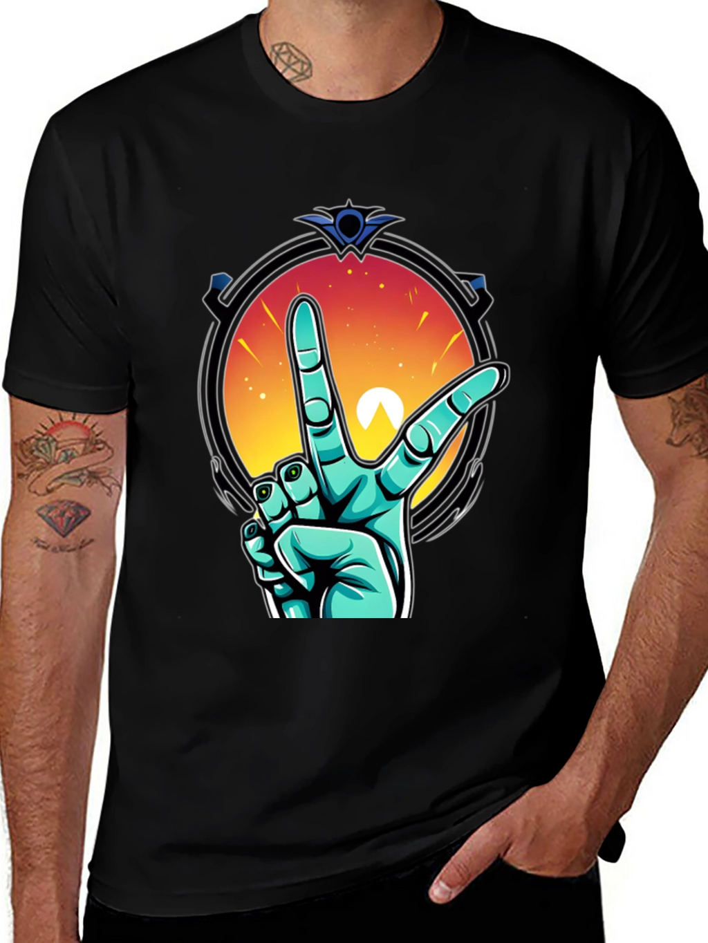 Retro V Hand Graphic Tee - Peace & Style