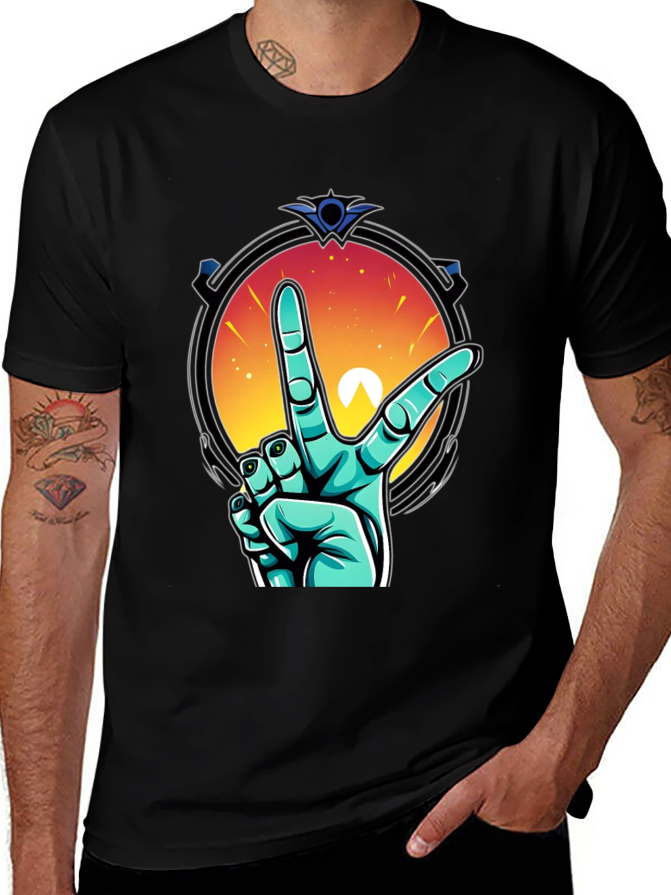Retro V Hand Graphic Tee - Peace & Style