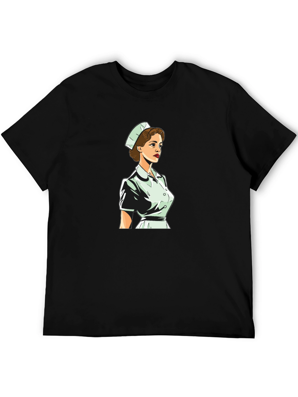 Retro Nurse Graphic Tee - Black Cotton Blend