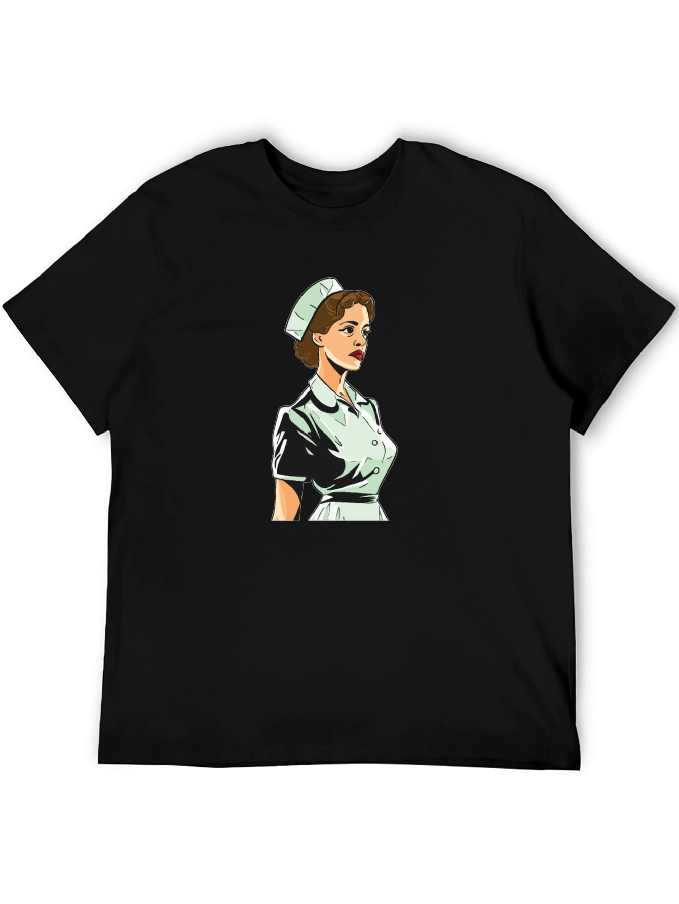 Retro Nurse Graphic Tee - Black Cotton Blend
