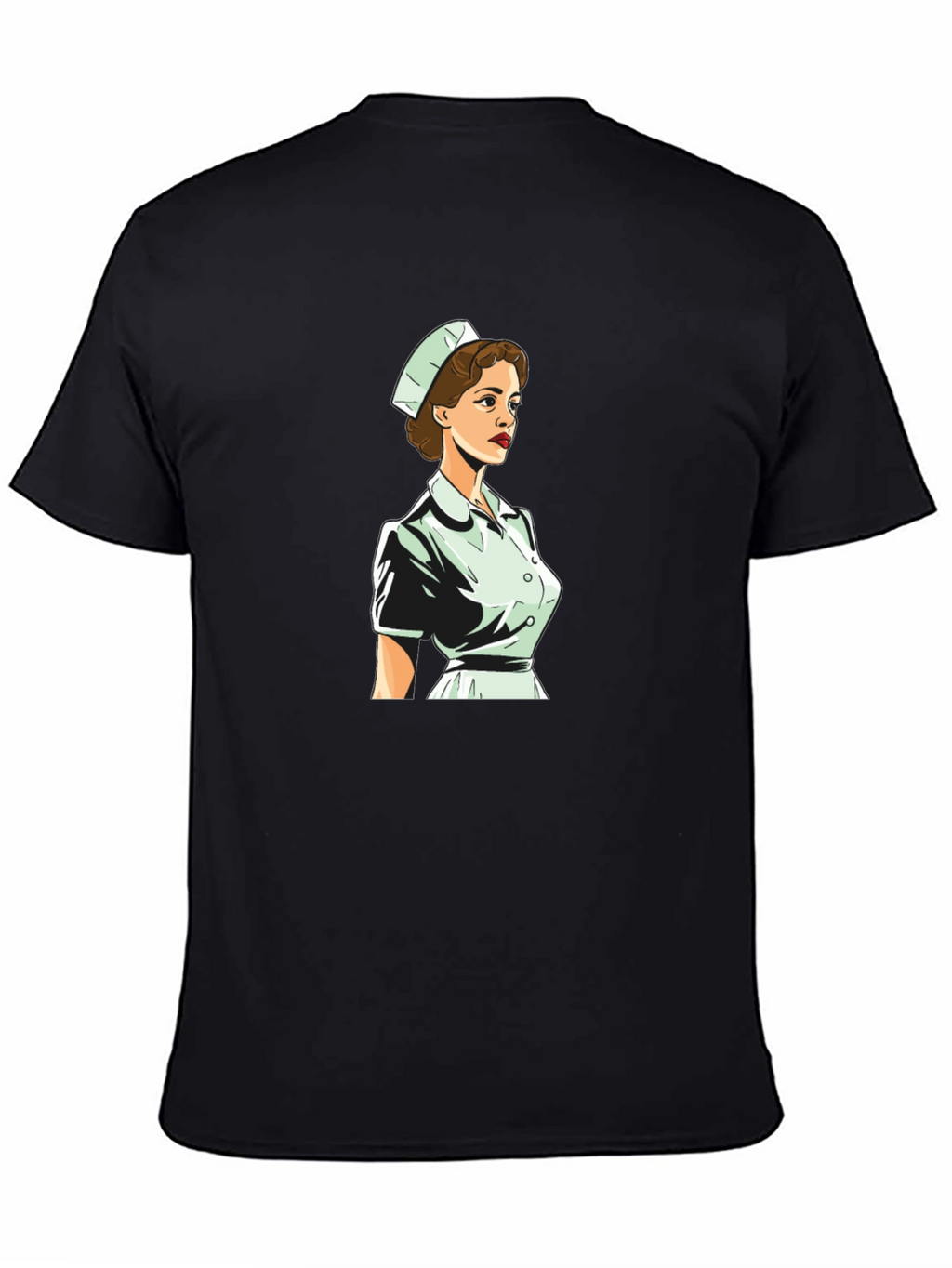 Retro Nurse Graphic Tee - Black Cotton Blend