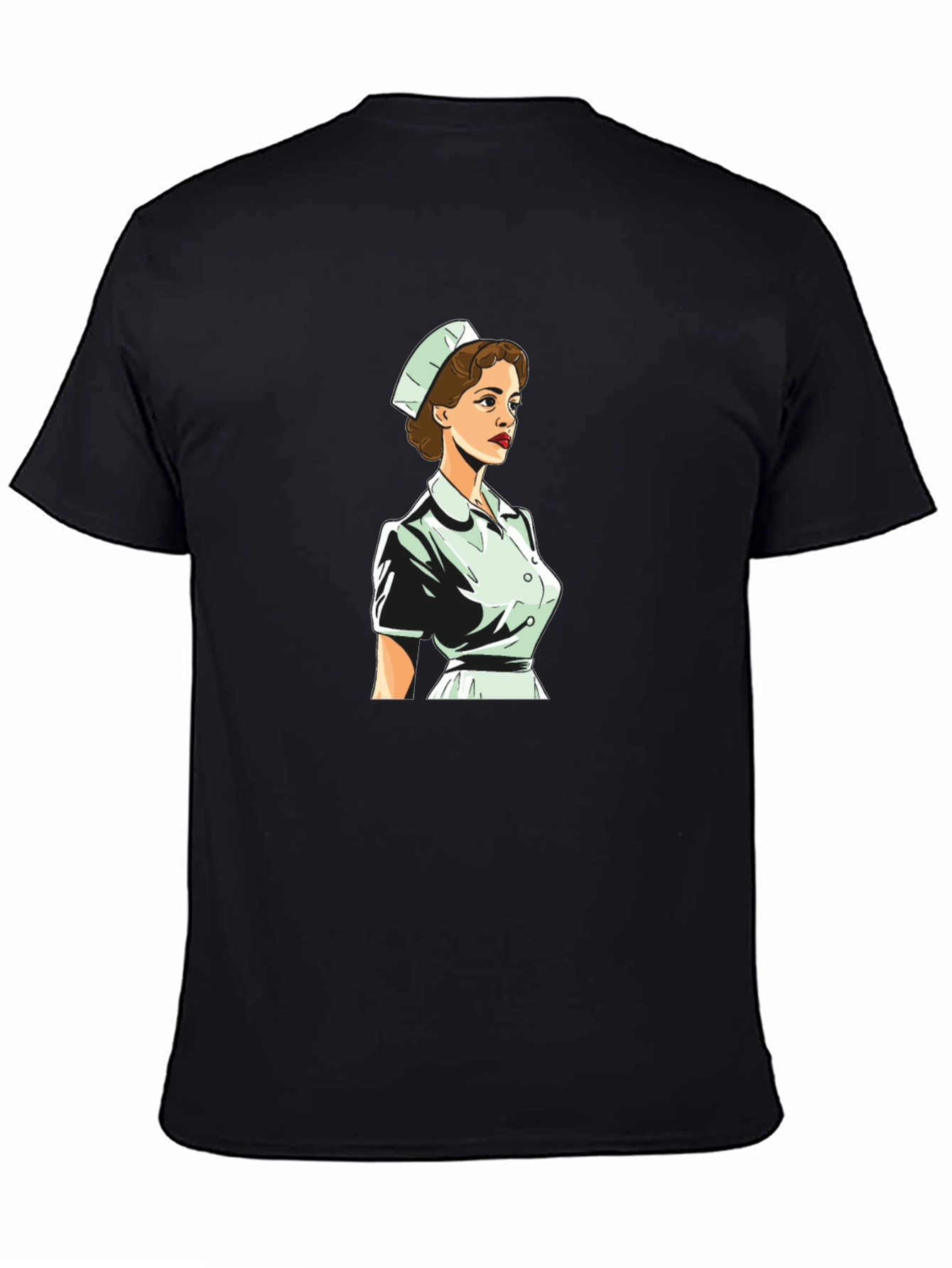 Retro Nurse Graphic Tee - Black Cotton Blend