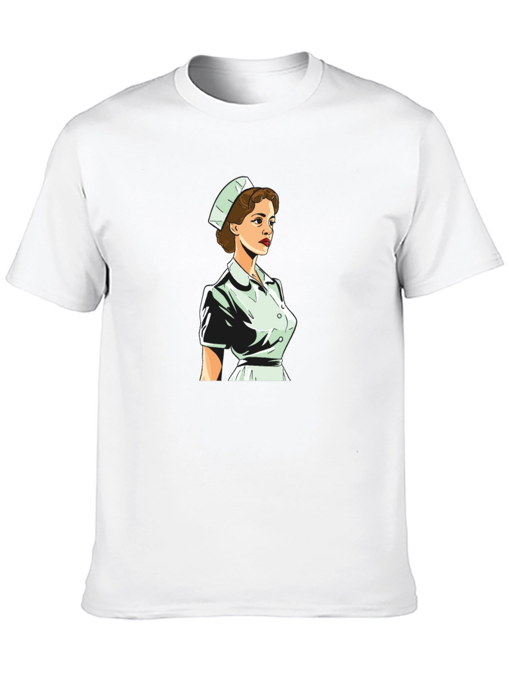 Retro Nurse Graphic Tee - Black Cotton Blend