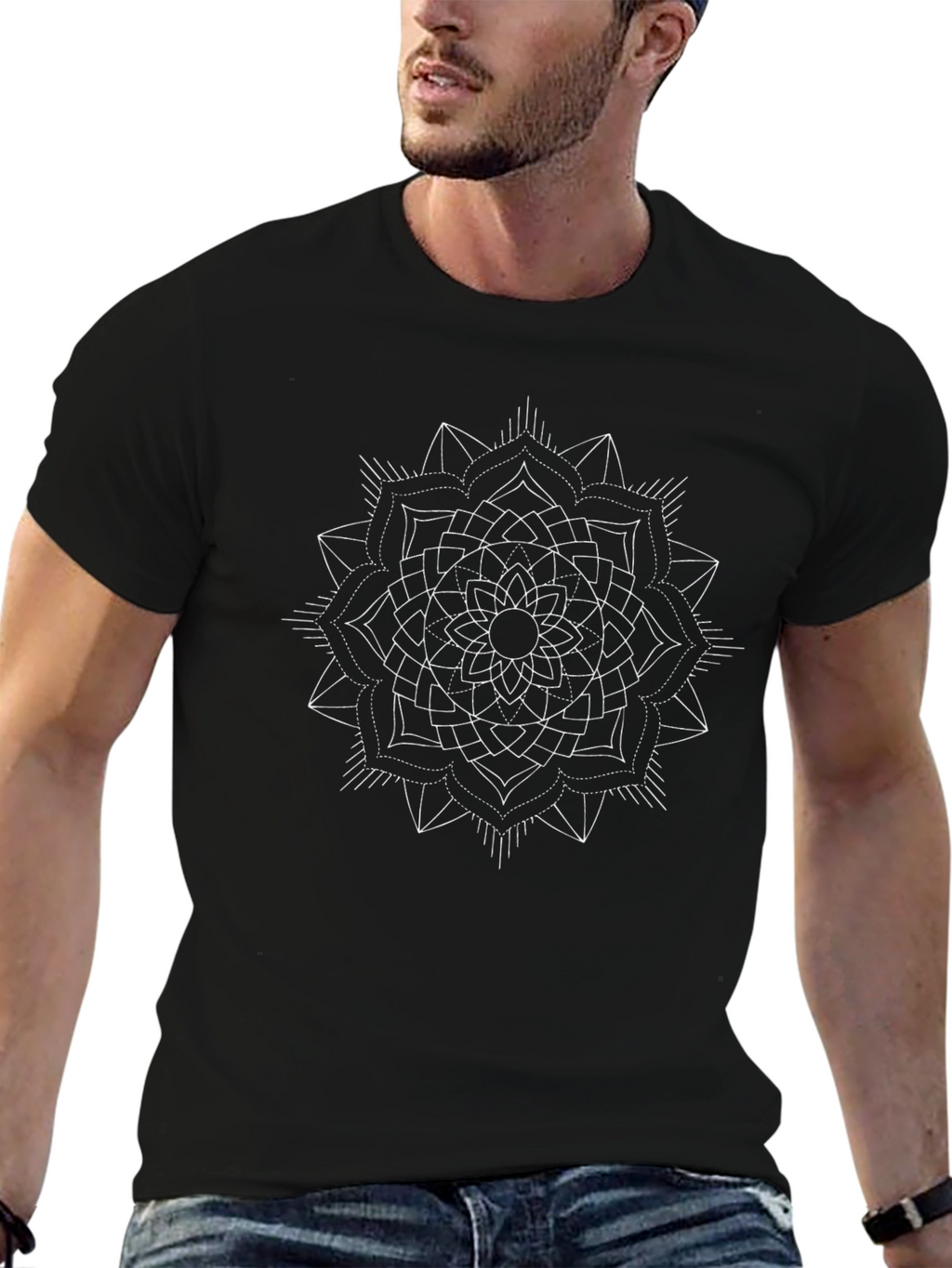 Geometric Mandala T-Shirt - Black Cotton Tee