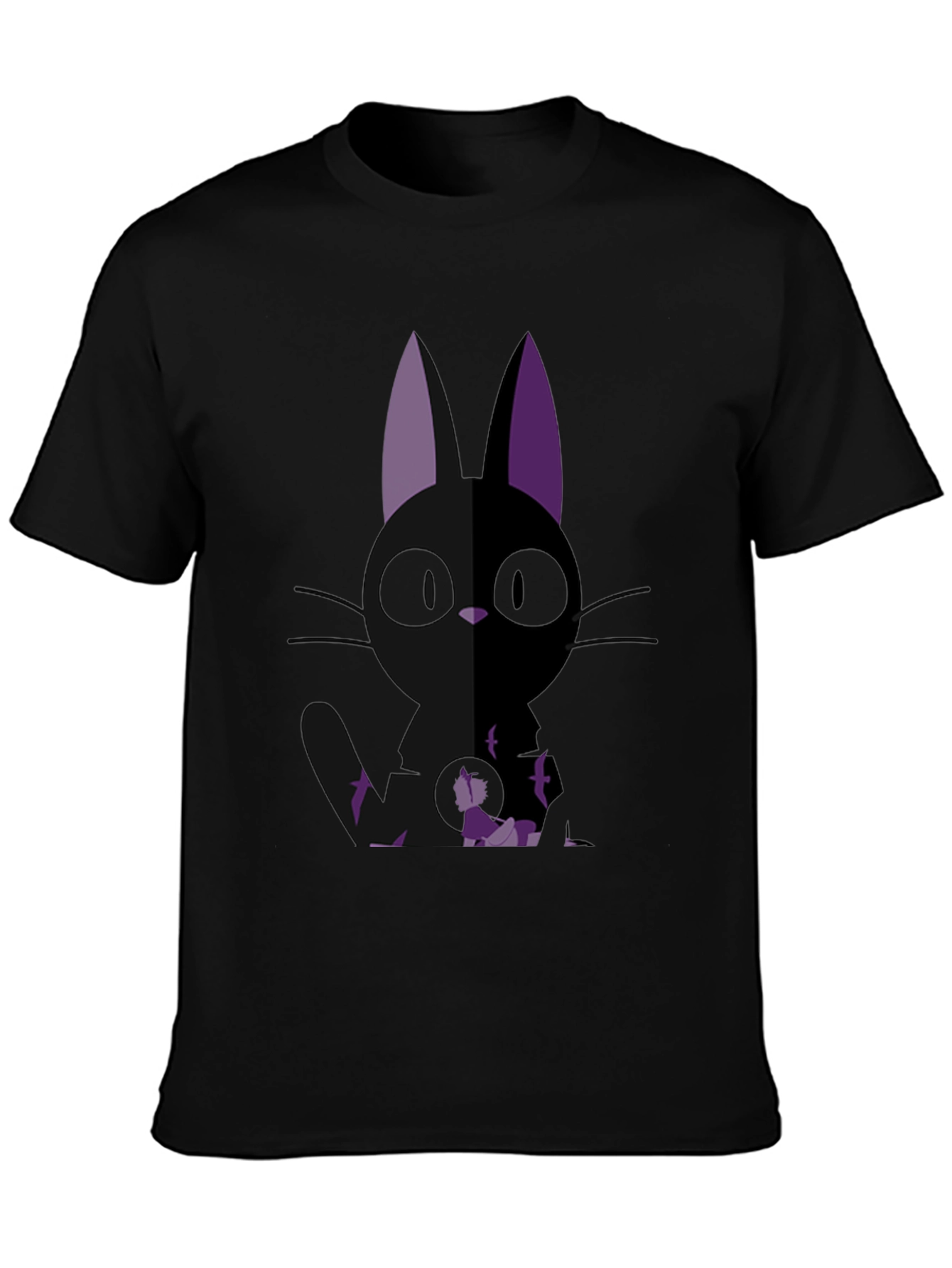 Anime Cat Graphic Tee - Black