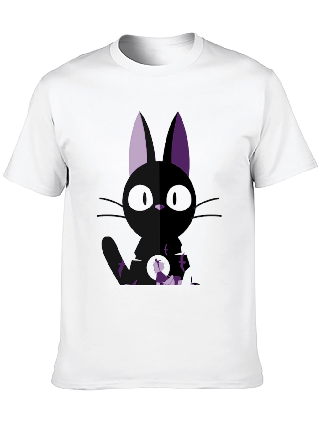 Anime Cat Graphic Tee - Black
