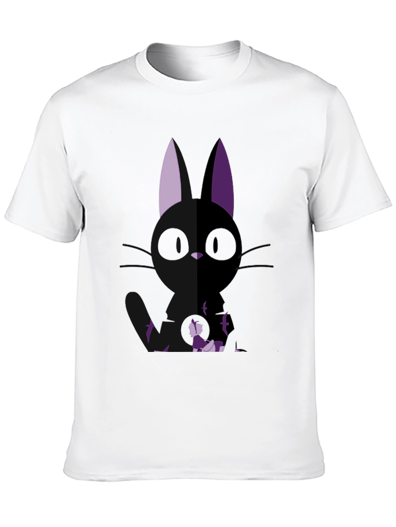 Anime Cat Graphic Tee - Black