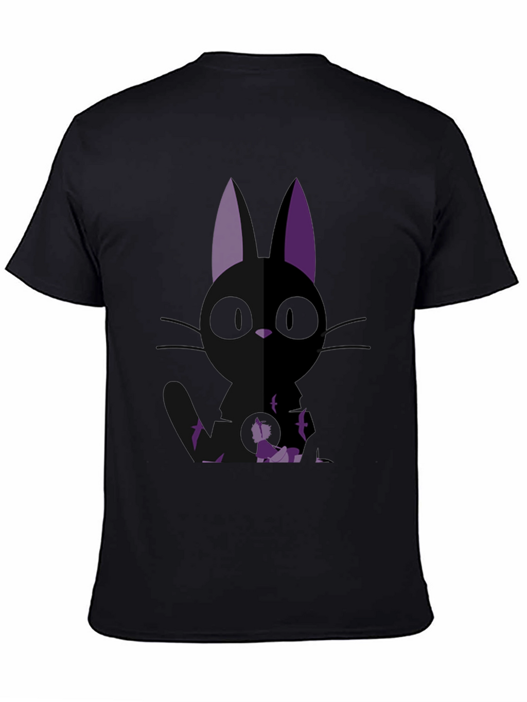 Anime Cat Graphic Tee - Black