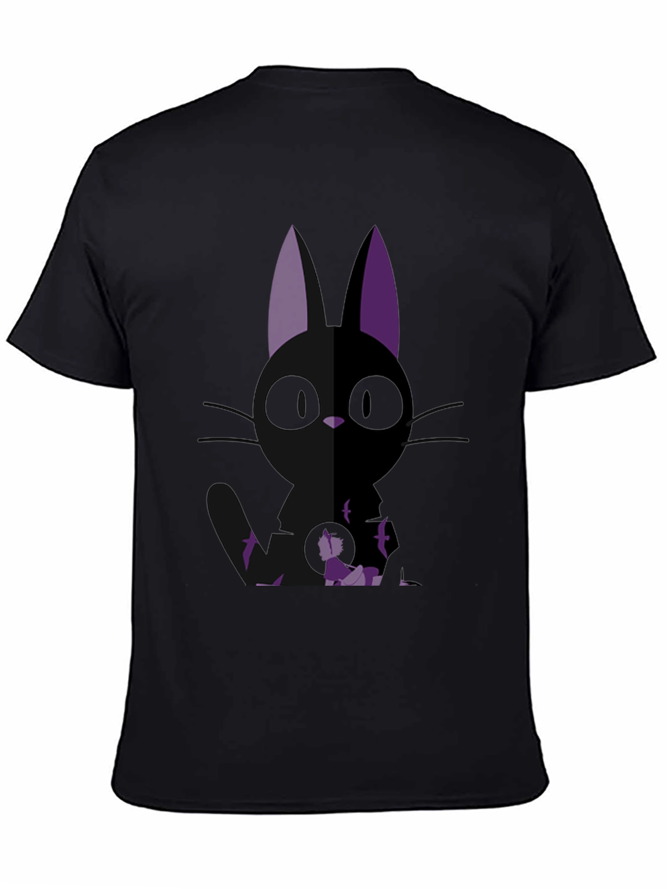 Anime Cat Graphic Tee - Black