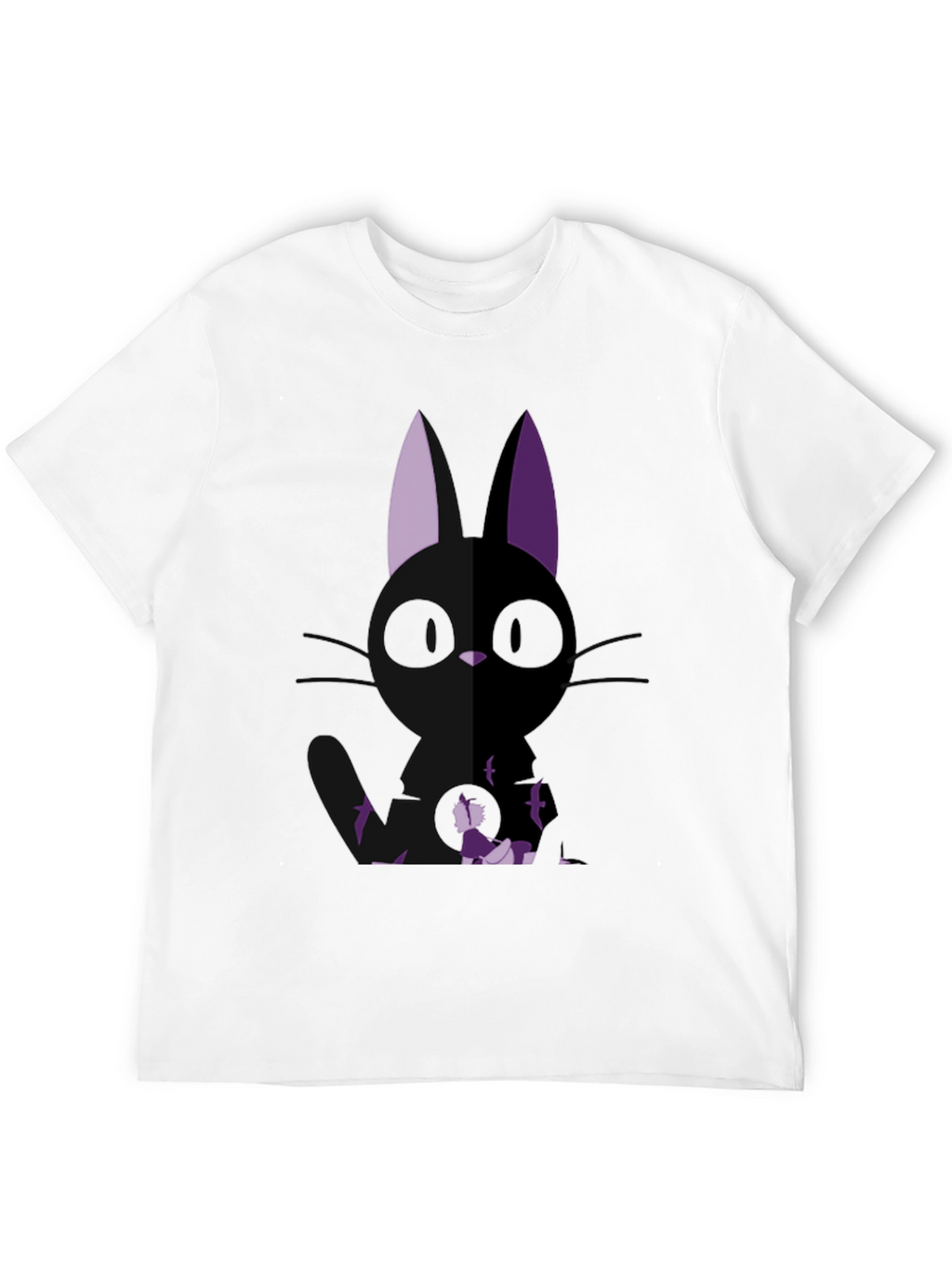 Anime Cat Graphic Tee - Black