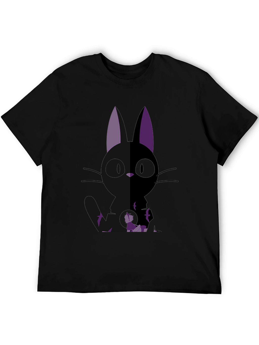 Anime Cat Graphic Tee - Black