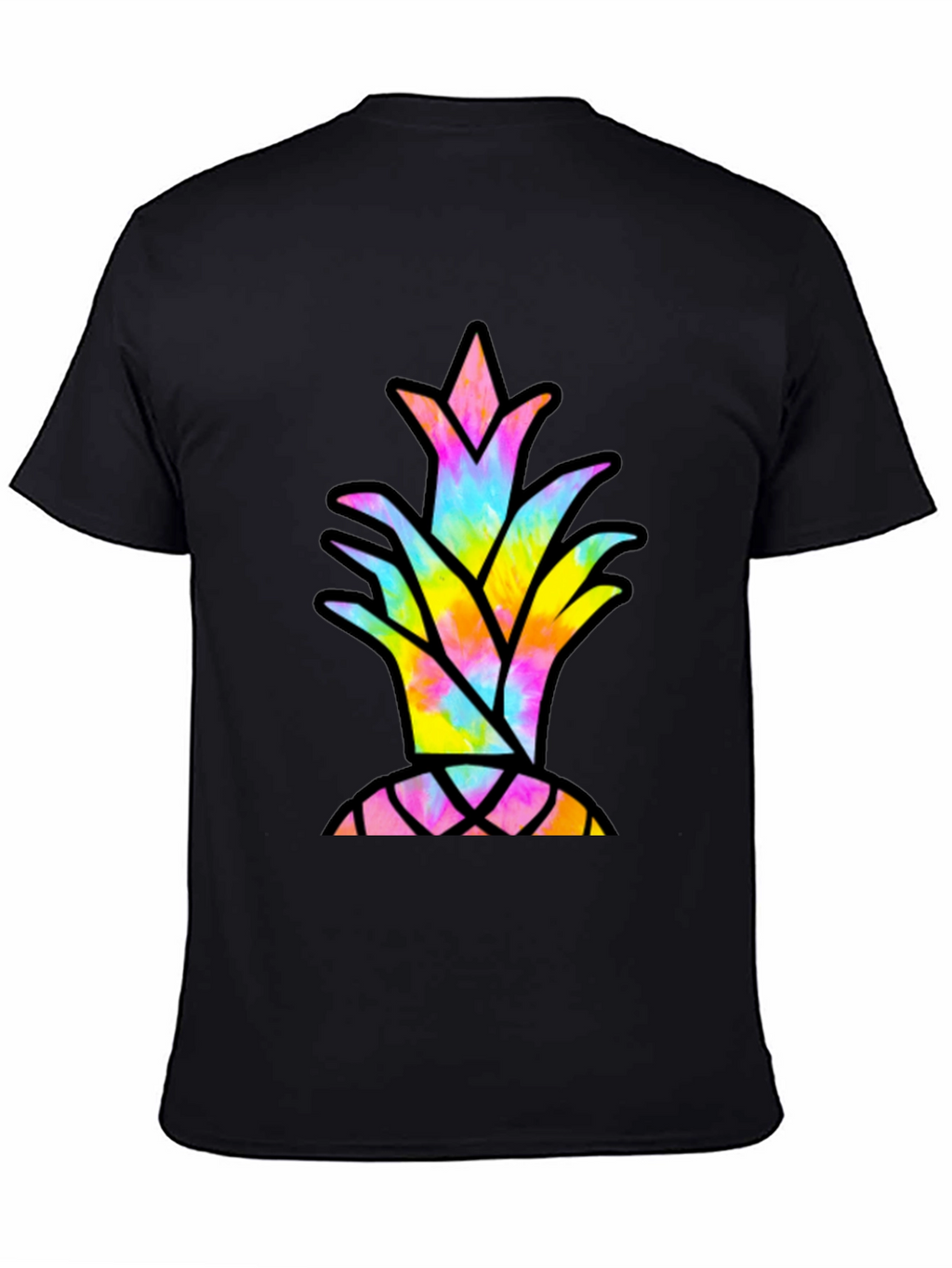 Tie Dye Pineapple Graphic Tee - Casual Black T-Shirt