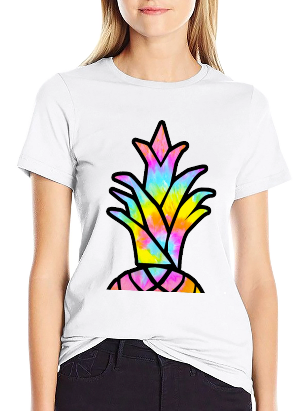 Tie Dye Pineapple Graphic Tee - Casual Black T-Shirt