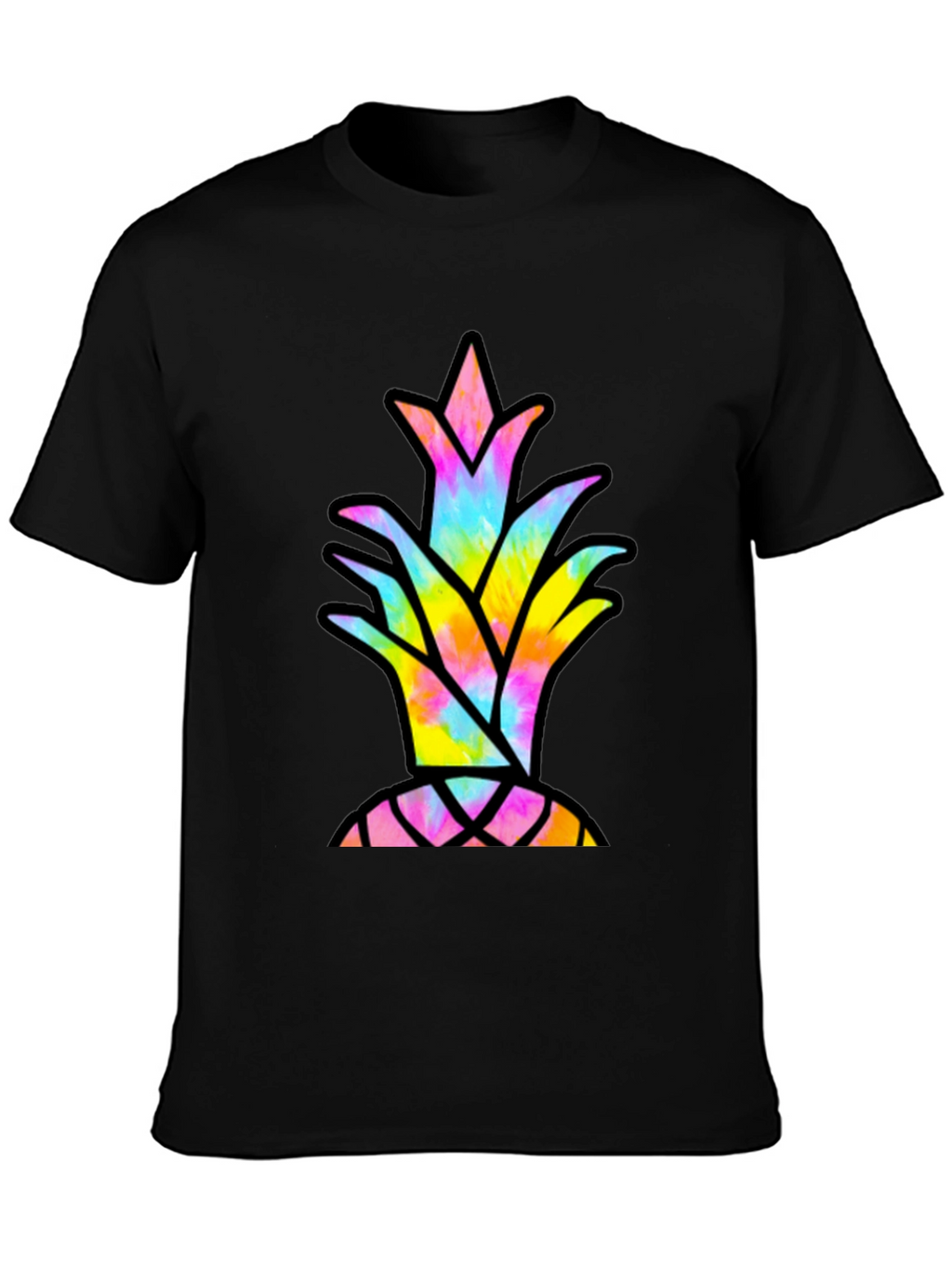 Tie Dye Pineapple Graphic Tee - Casual Black T-Shirt