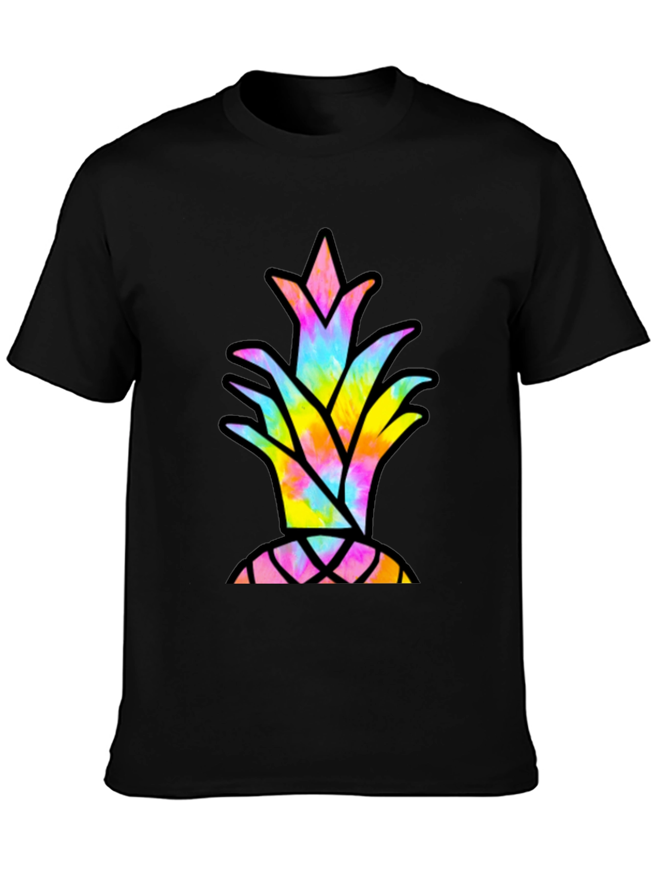 Tie Dye Pineapple Graphic Tee - Casual Black T-Shirt