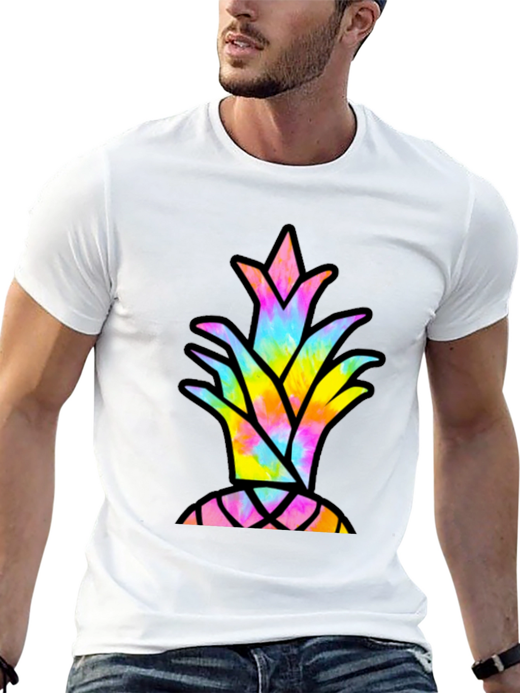 Tie Dye Pineapple Graphic Tee - Casual Black T-Shirt