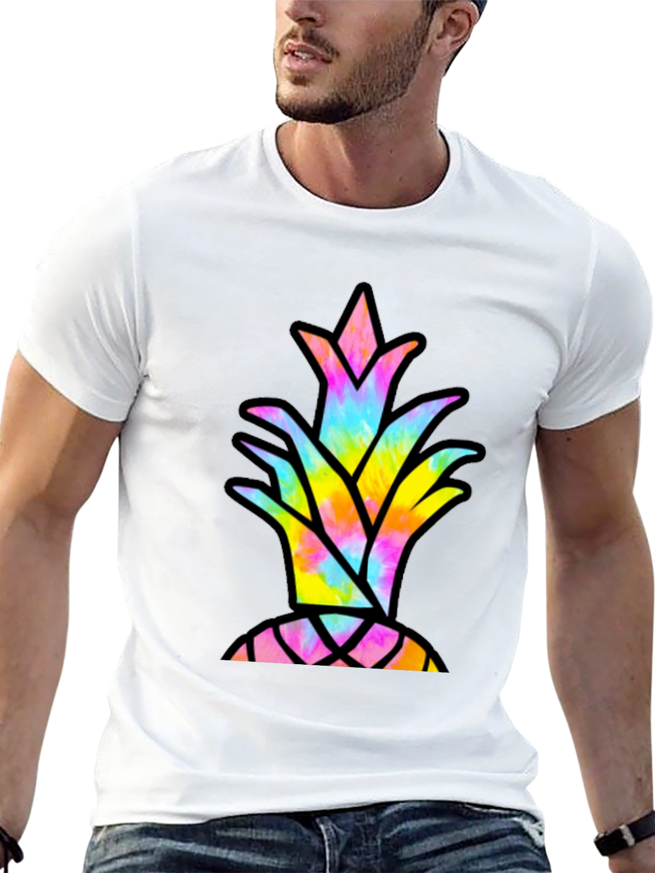 Tie Dye Pineapple Graphic Tee - Casual Black T-Shirt