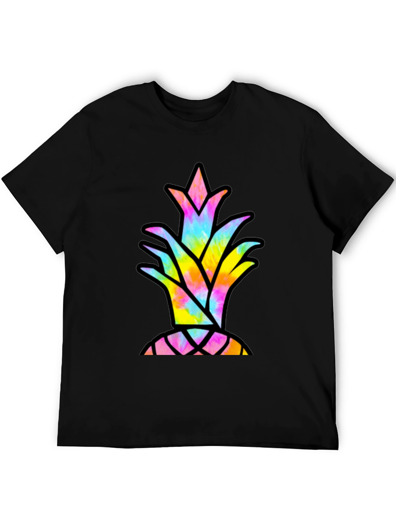 Tie Dye Pineapple Graphic Tee - Casual Black T-Shirt