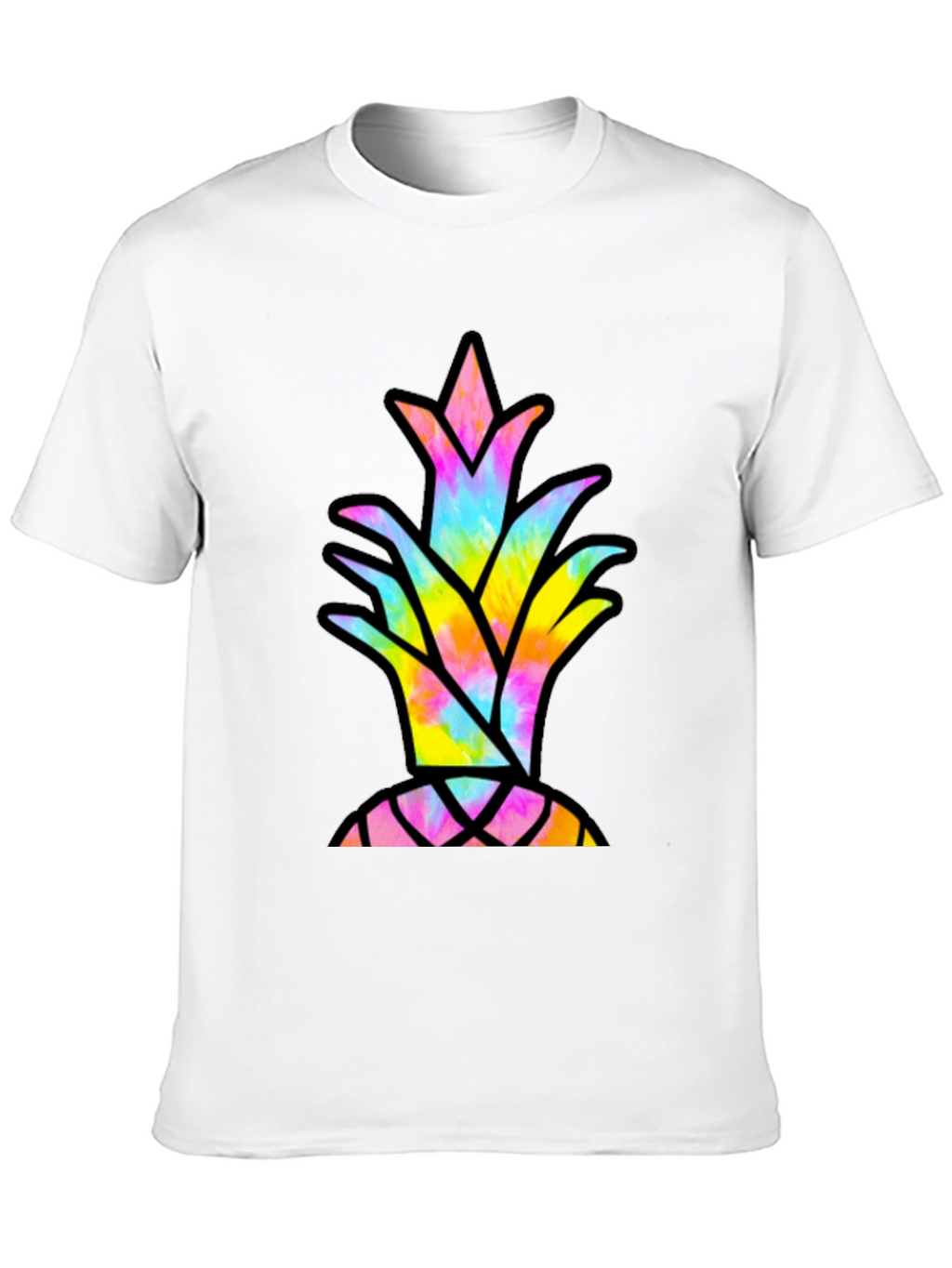 Tie Dye Pineapple Graphic Tee - Casual Black T-Shirt