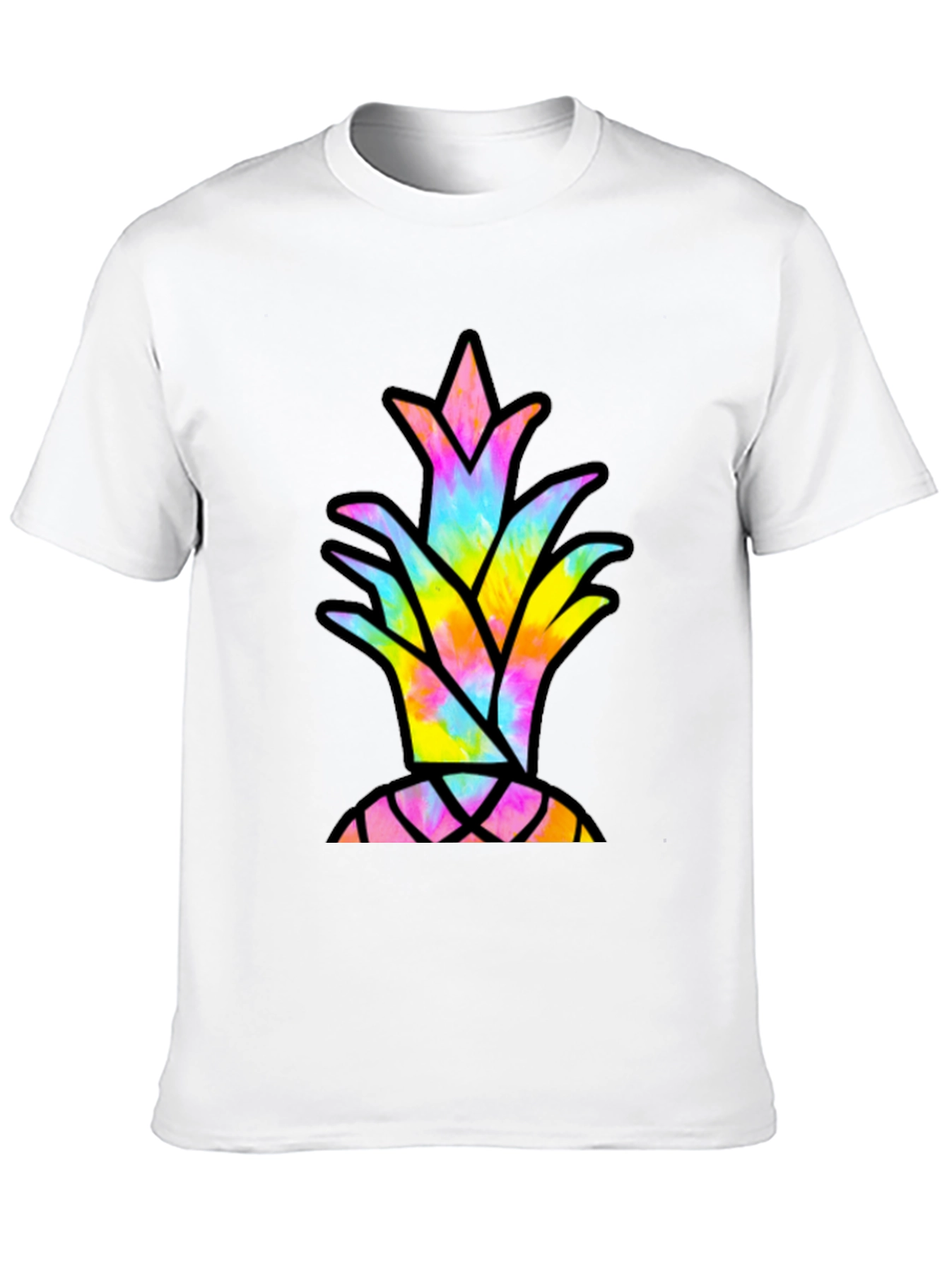 Tie Dye Pineapple Graphic Tee - Casual Black T-Shirt