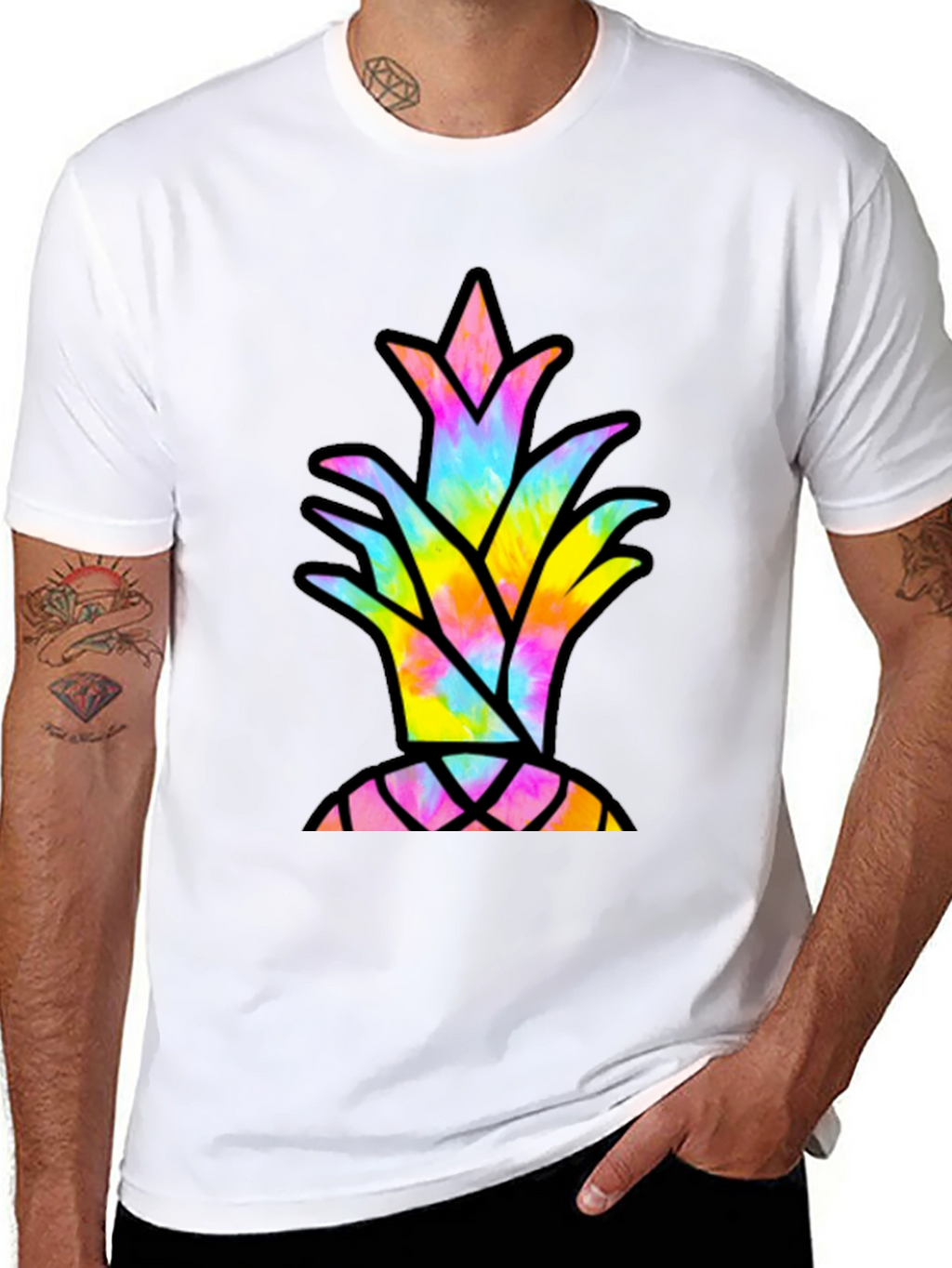 Tie Dye Pineapple Graphic Tee - Casual Black T-Shirt
