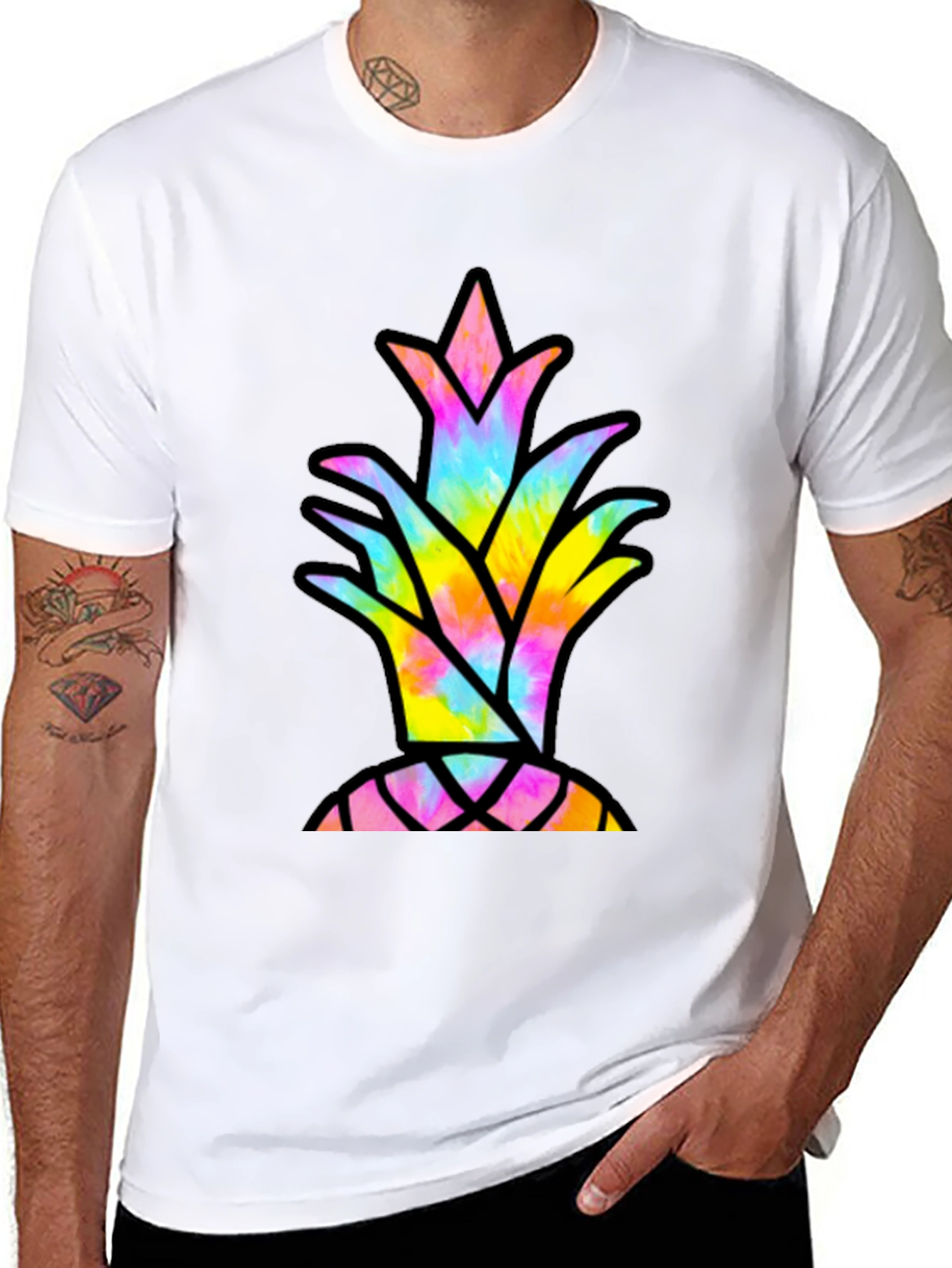 Tie Dye Pineapple Graphic Tee - Casual Black T-Shirt