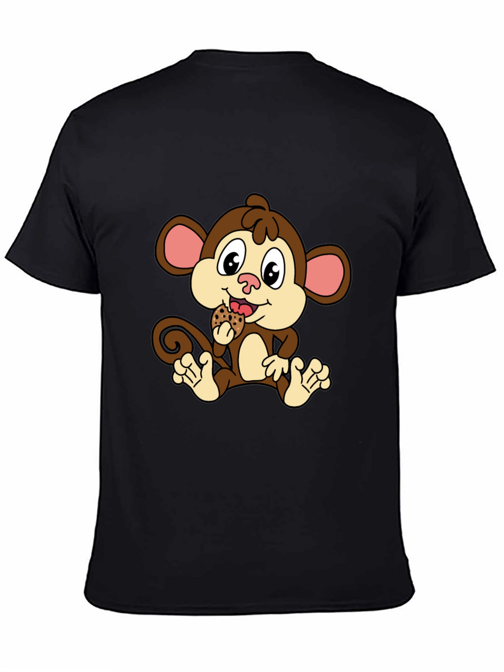 Cute Monkey Eating Cookie Black T-Shirt