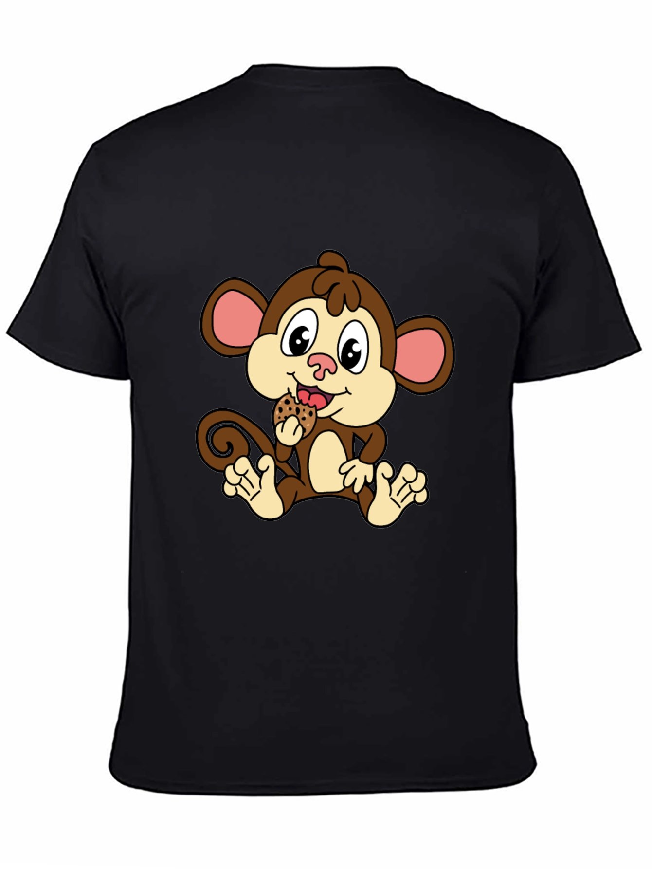 Cute Monkey Eating Cookie Black T-Shirt