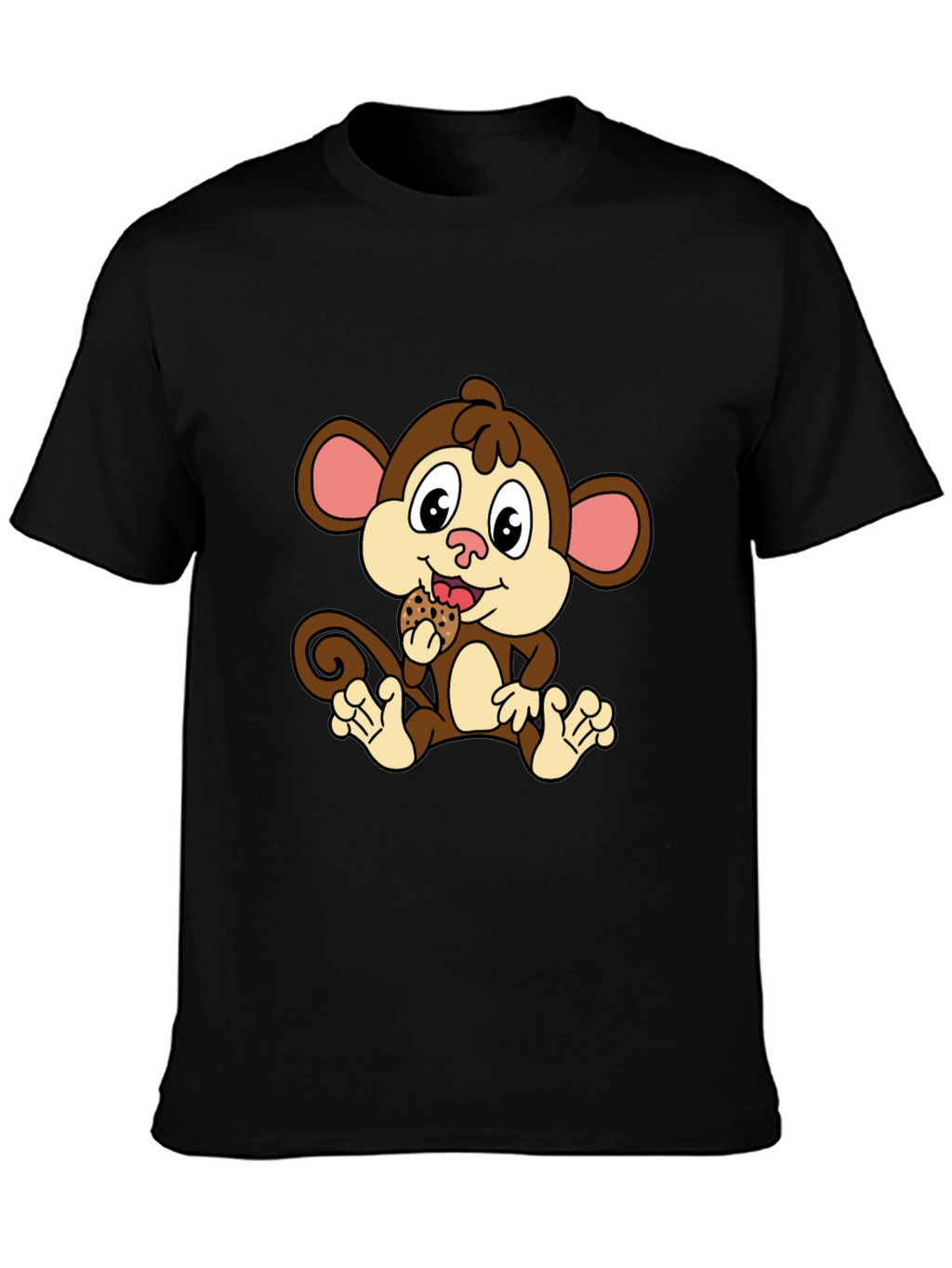Cute Monkey Eating Cookie Black T-Shirt