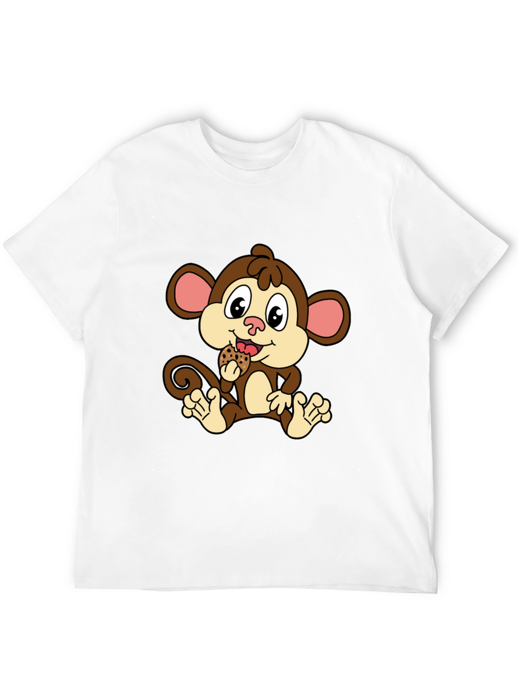 Cute Monkey Eating Cookie Black T-Shirt
