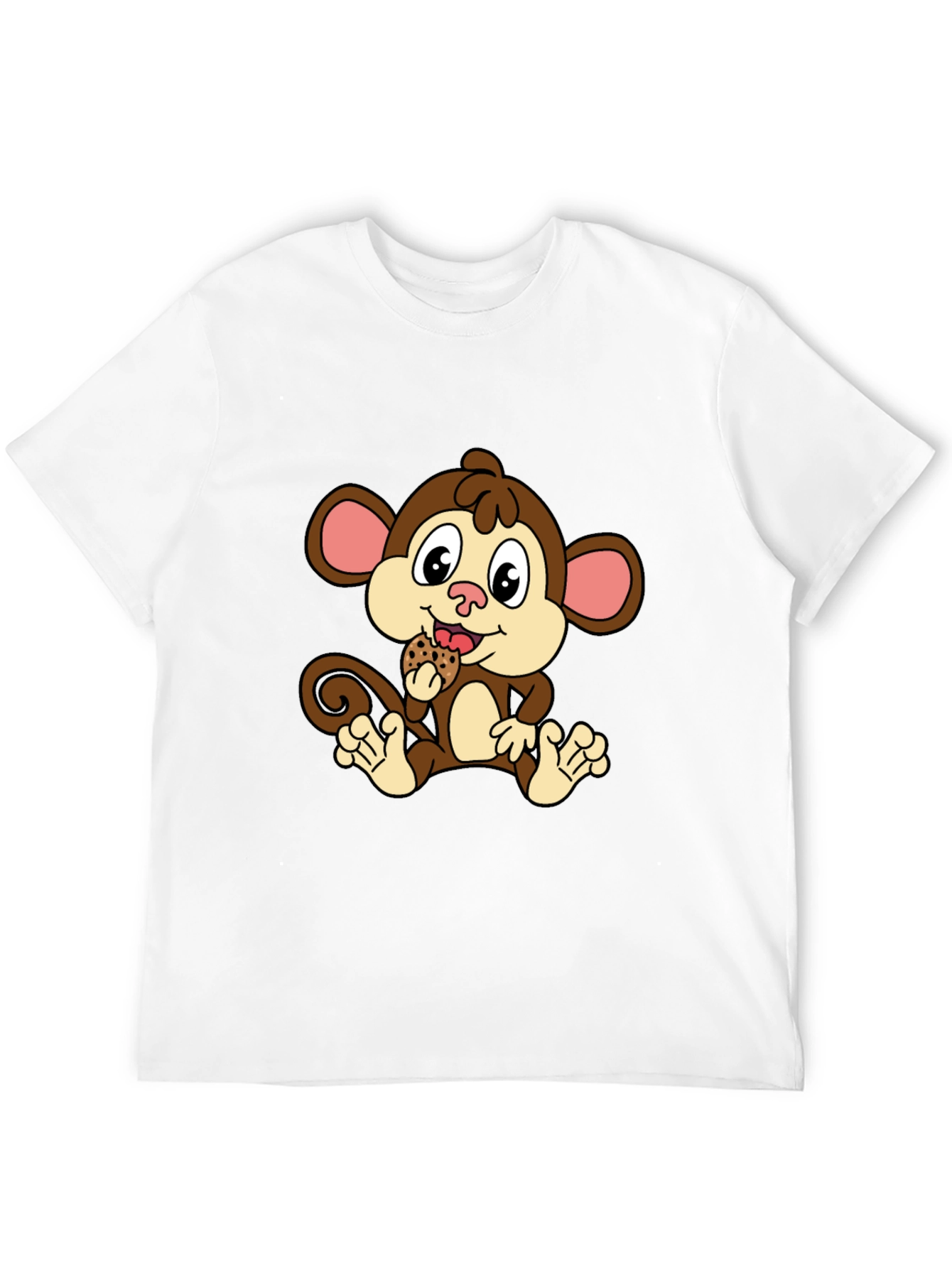 Cute Monkey Eating Cookie Black T-Shirt