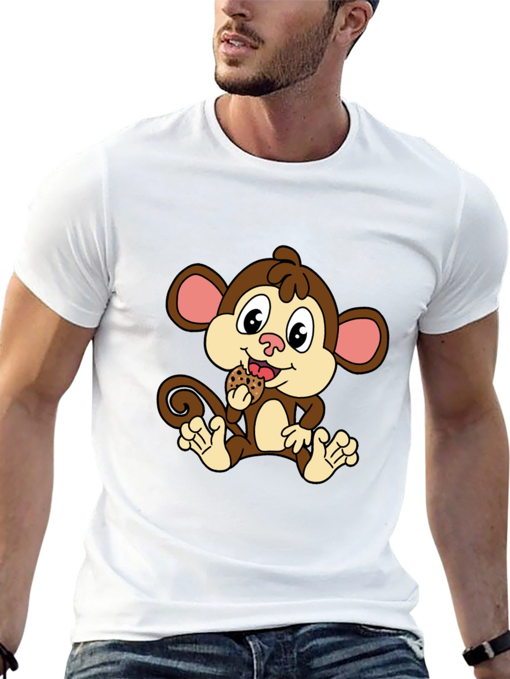 Cute Monkey Eating Cookie Black T-Shirt