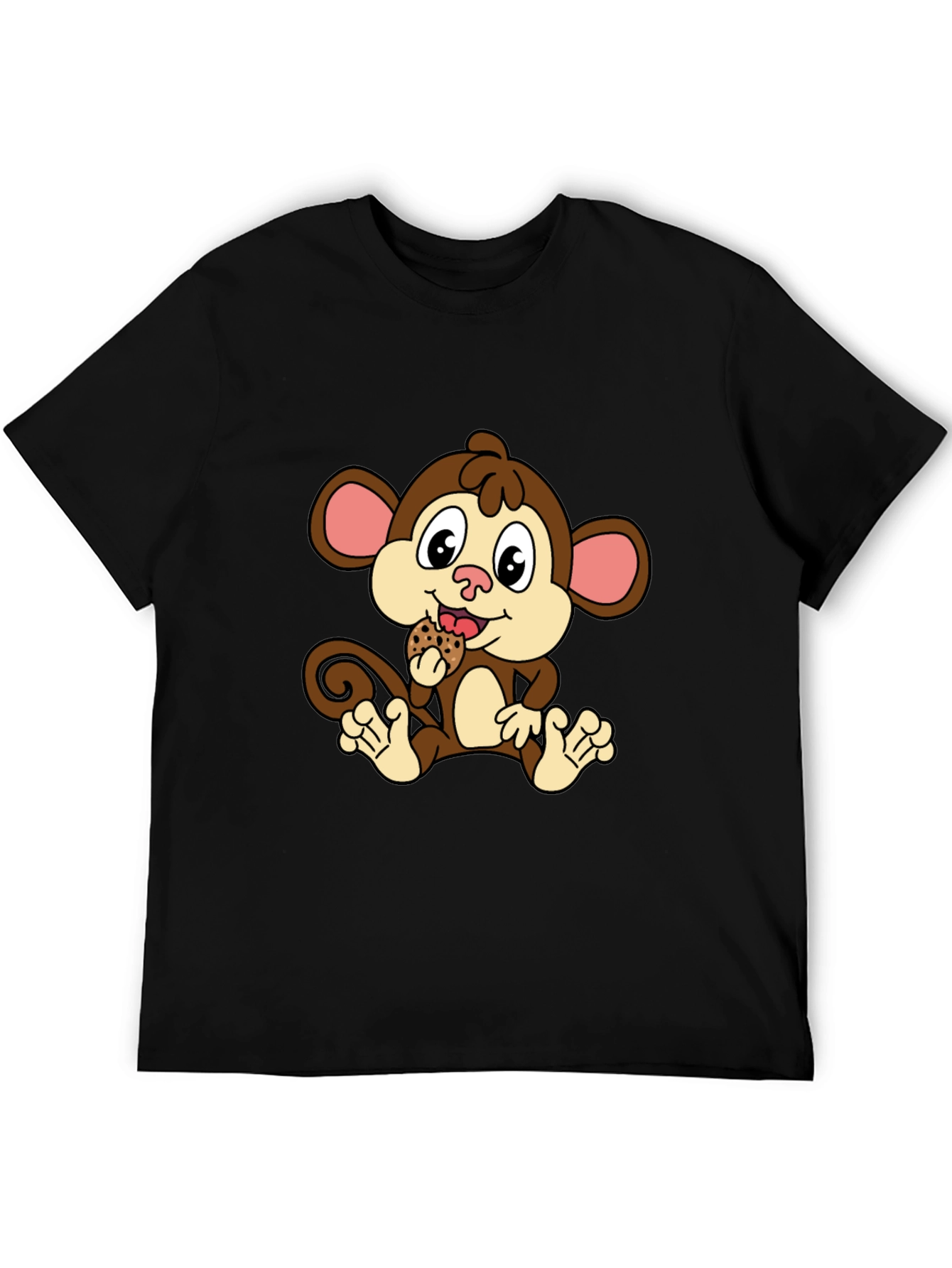 Cute Monkey Eating Cookie Black T-Shirt
