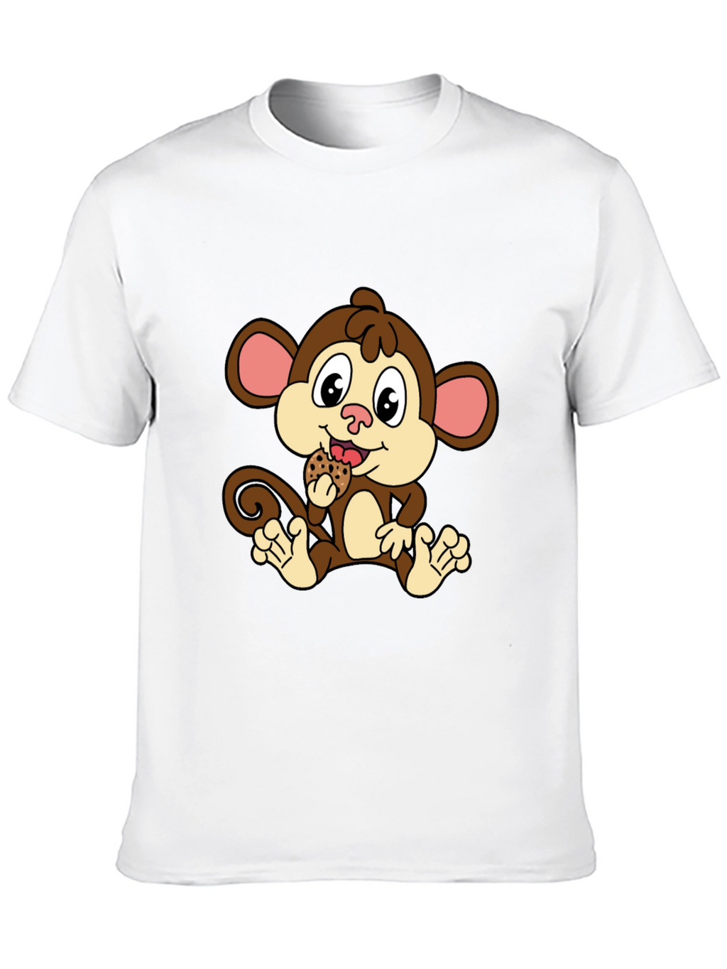 Cute Monkey Eating Cookie Black T-Shirt